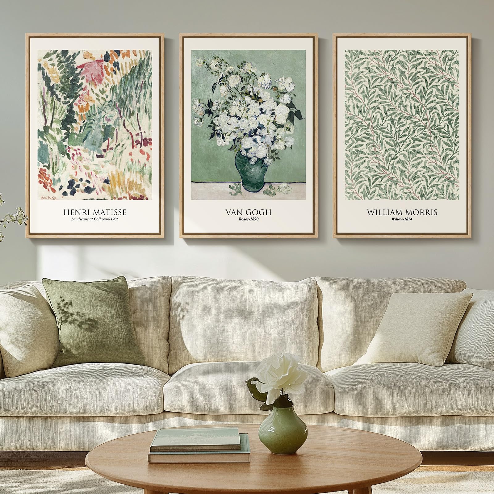 Large Framed Matisse Wall Art for Living room, 3 Piece Colorful Abstract Canvas Artwork for Walls, Retro Vintage Big Matisse Famous Landscape Paintings Prints Pictures for Hallway Home Office 24x36