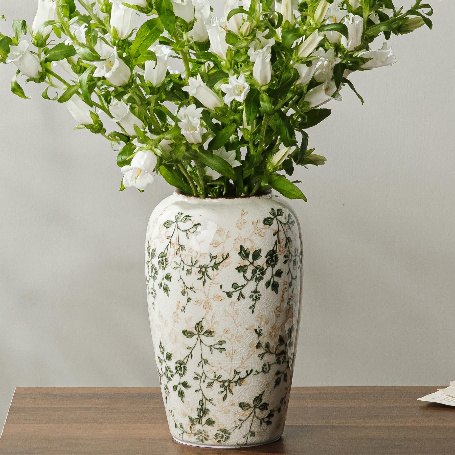 Ceramic Flower Vases Set of 3 | Green Rustic Farmhouse Vase Set for Home Decor, Vintage Floral Decorative Vase for Living Room & Kitchen, Mantel & Bookshelf, Centerpieces, Entryway(5.7+5.9+7.1Inch)