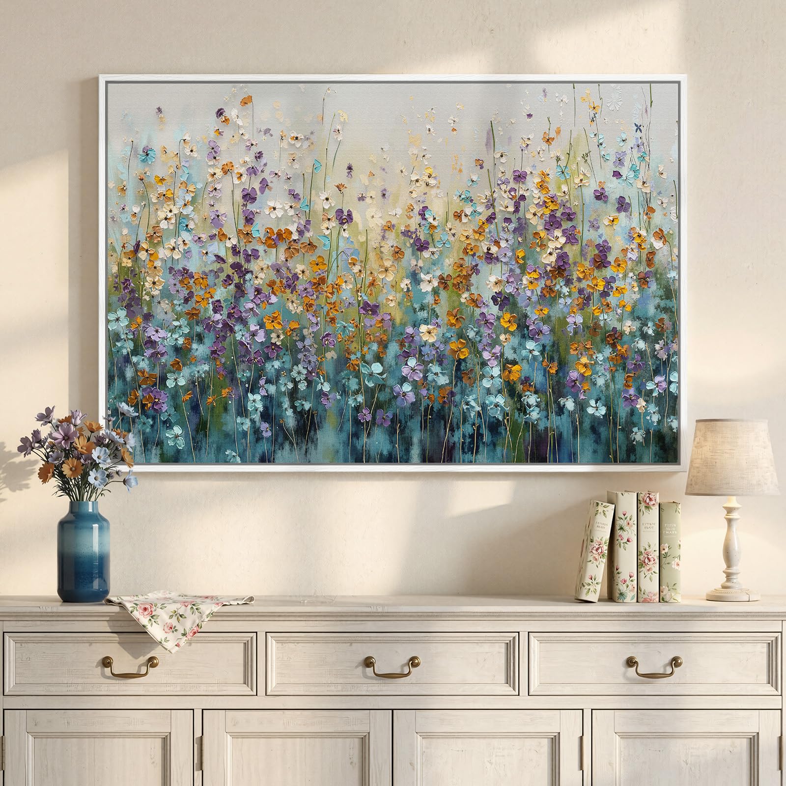 Framed Abstract Flower Wall Art, Colorful Botanical Floral Canvas Painting Prints for Modern Farmhouse Wall Art Decor, Wildflower Pictures for Living Room Bedroom Dining Room Wall Decor, 24x36 Inch