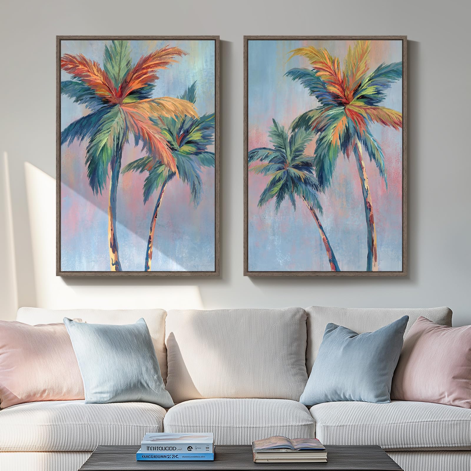 Framed Abstract Coastal Wall Art for Living Room, Large Blue Coastal Landscape Decor, 3 Piece Minimalist Beach Ocean Painting Artwork for Walls, Canvas Prints for Bedroom Hallway Wall Decor, 24x36 In