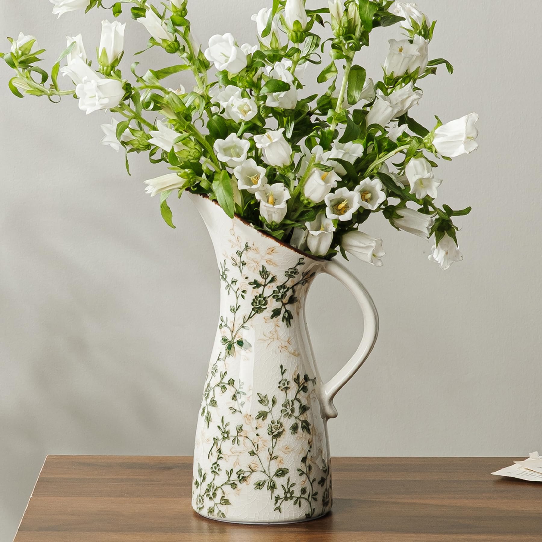 Ceramic Flower Vases Set of 3 | Green Rustic Farmhouse Vase Set for Home Decor, Vintage Floral Decorative Vase for Living Room & Kitchen, Mantel & Bookshelf, Centerpieces, Entryway(5.9+7.9+9.9Inch)
