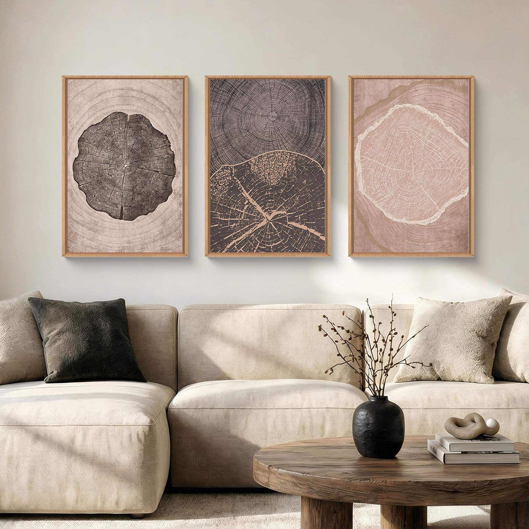 HOURIA Abstract Neutral Vintage Earth Tone Framed Canvas Wall Art Set,Modern Minimalist Rustic Brown Beige Wall Decor,Wabi Sabi Textured Brushstroke Artwork for Living Room,Bedroom,Farmhouse-24"x36"x3