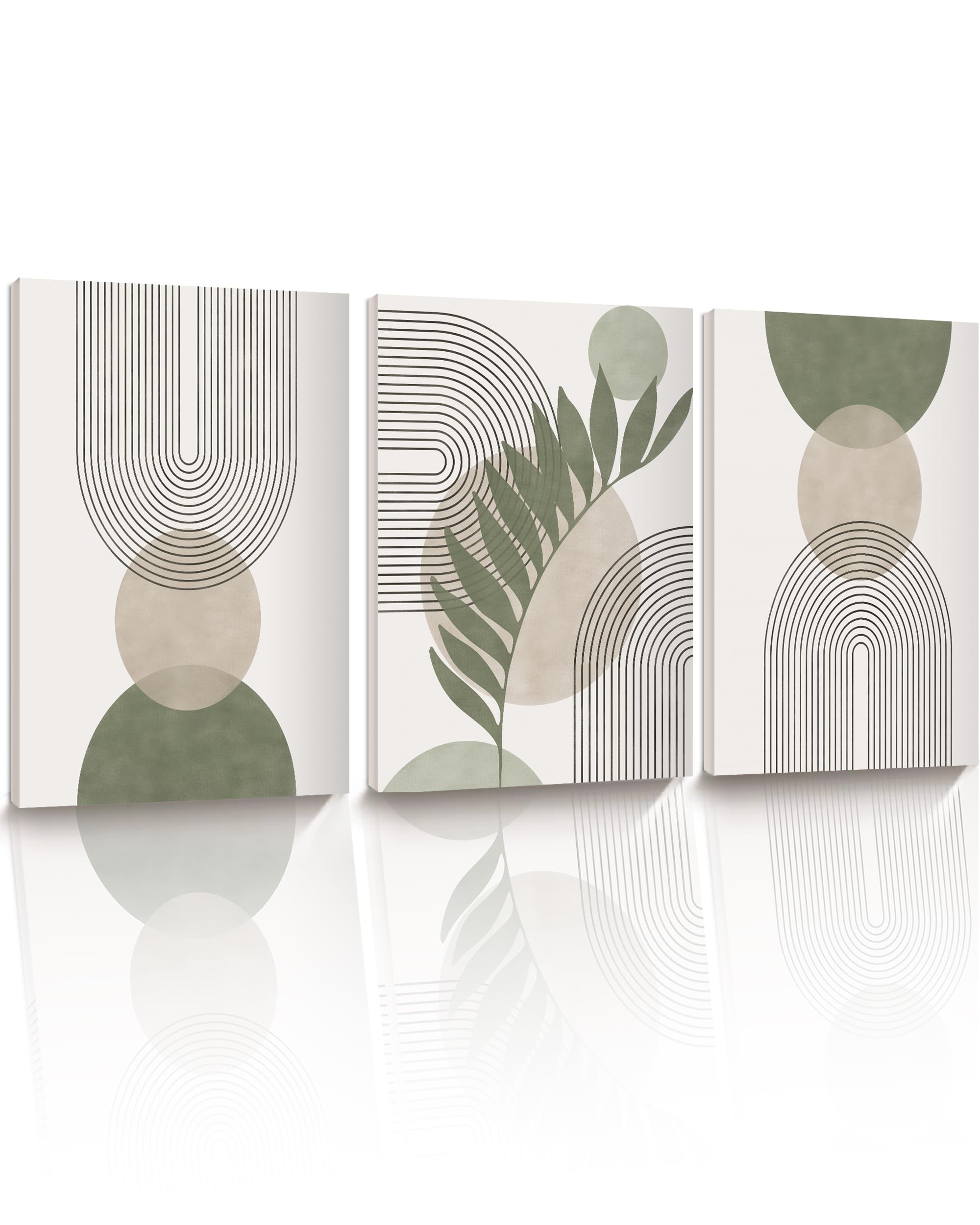 HesenDot Abstract Botanical Wall Art Set of 3, 30x40CM Neutral Plant Framed Canvas Prints, Beige Green Boho Aesthetic Wall Decor for Living Room Bedroom Bathroom Office Home