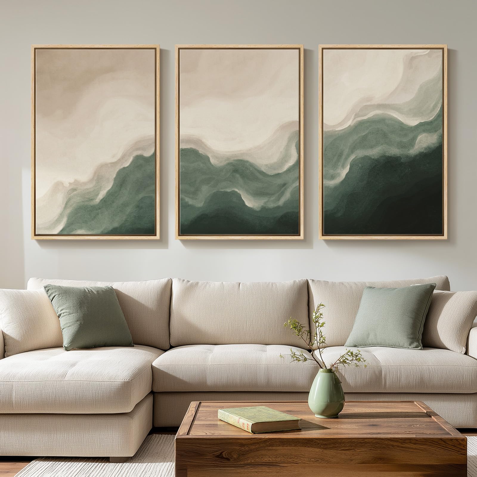 Large Framed Blue and Neutral Abstract Wall Art for Living Room, 3 Piece Modern Canvas Prints Paintings Artwork for Walls, Minimalist Pictures for Bedroom Dining Room Hallway Wall Decor 24x36 Inch
