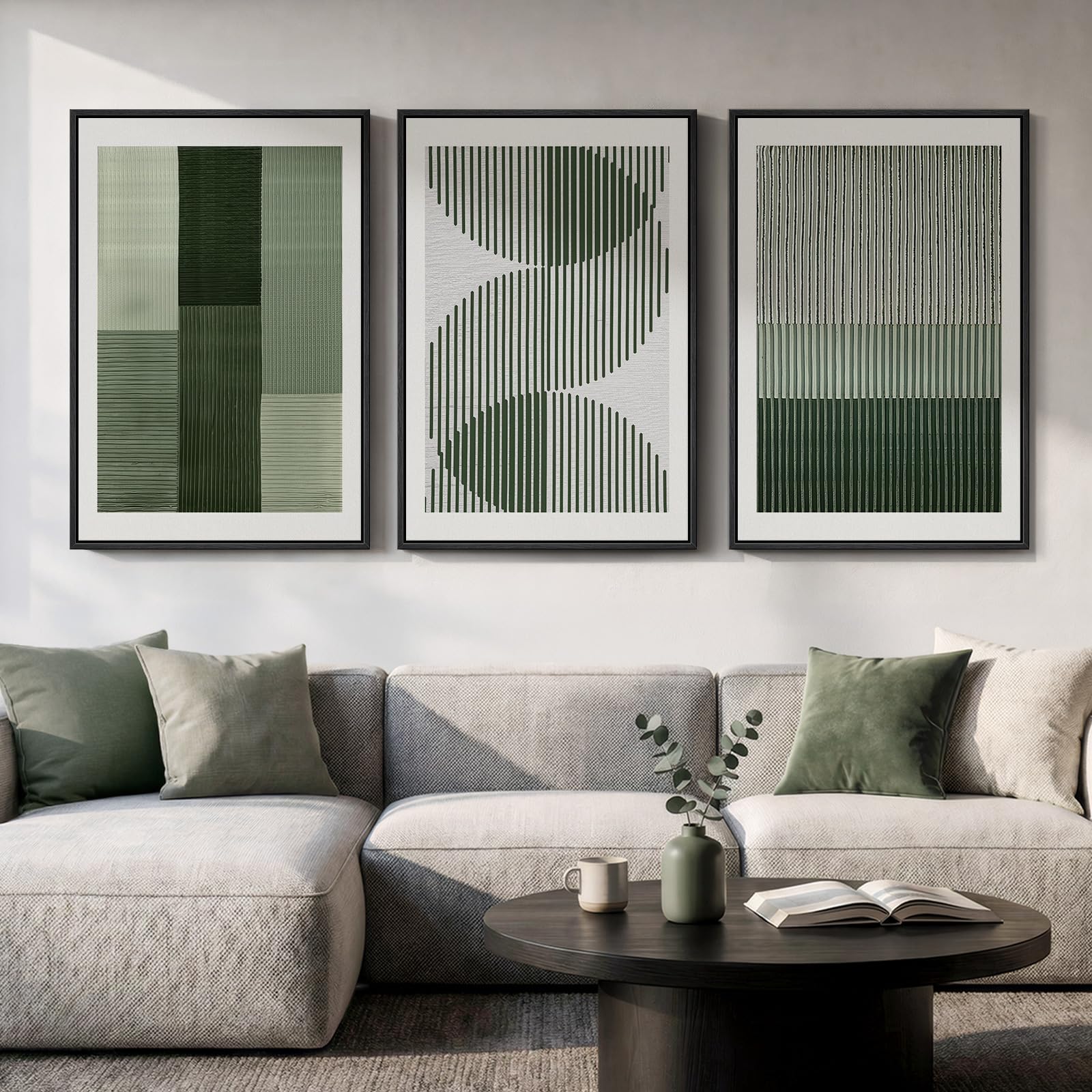 Large Framed Blue and Neutral Abstract Wall Art for Living Room, 3 Piece Modern Canvas Prints Paintings Artwork for Walls, Minimalist Pictures for Bedroom Dining Room Hallway Wall Decor 24x36 Inch