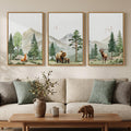 Large Framed Neutral Abstract Landscape Set of 3 Living Room Wall Art, Modern Misty Pine Forest Canvas Artwork for Walls, Beige Rustic Farmhouse Nature Wall Decor for Bedroom Hallway Office, 24x36 In