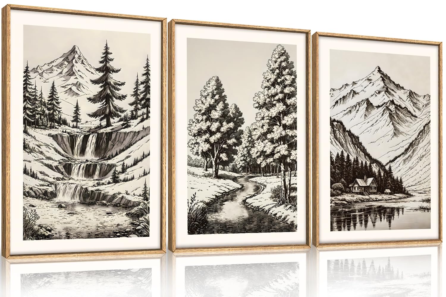 HOURIA Abstract Neutral Vintage Earth Tone Framed Canvas Wall Art Set,Modern Minimalist Rustic Brown Beige Wall Decor,Wabi Sabi Textured Brushstroke Artwork for Living Room,Bedroom,Farmhouse-24"x36"x3