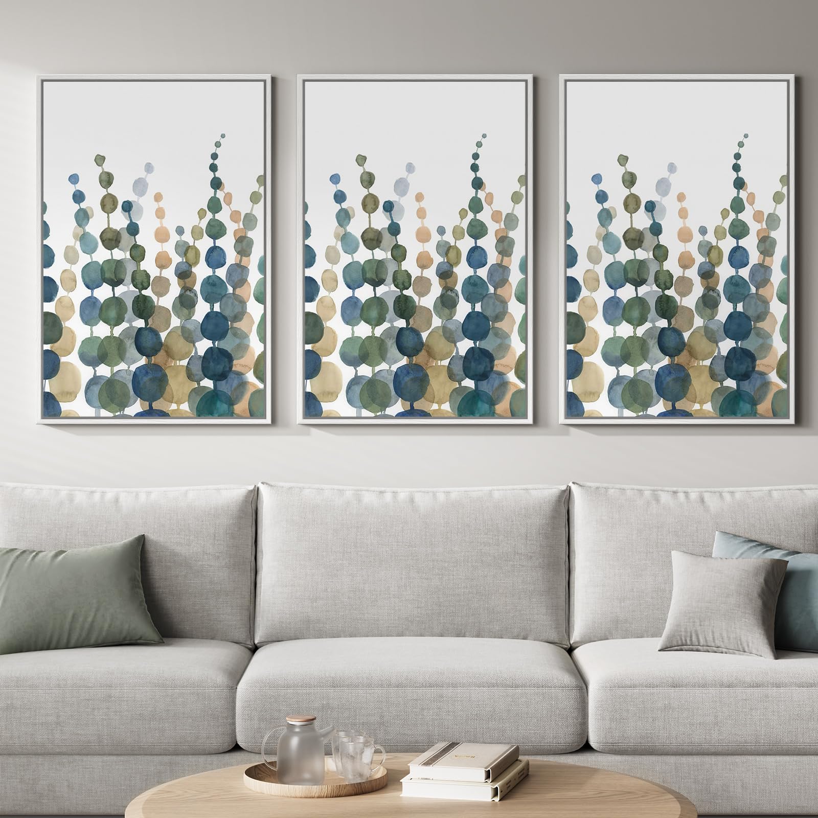 Framed Abstract Coastal Wall Art for Living Room, Large Blue Coastal Landscape Decor, 3 Piece Minimalist Beach Ocean Painting Artwork for Walls, Canvas Prints for Bedroom Hallway Wall Decor, 24x36 In