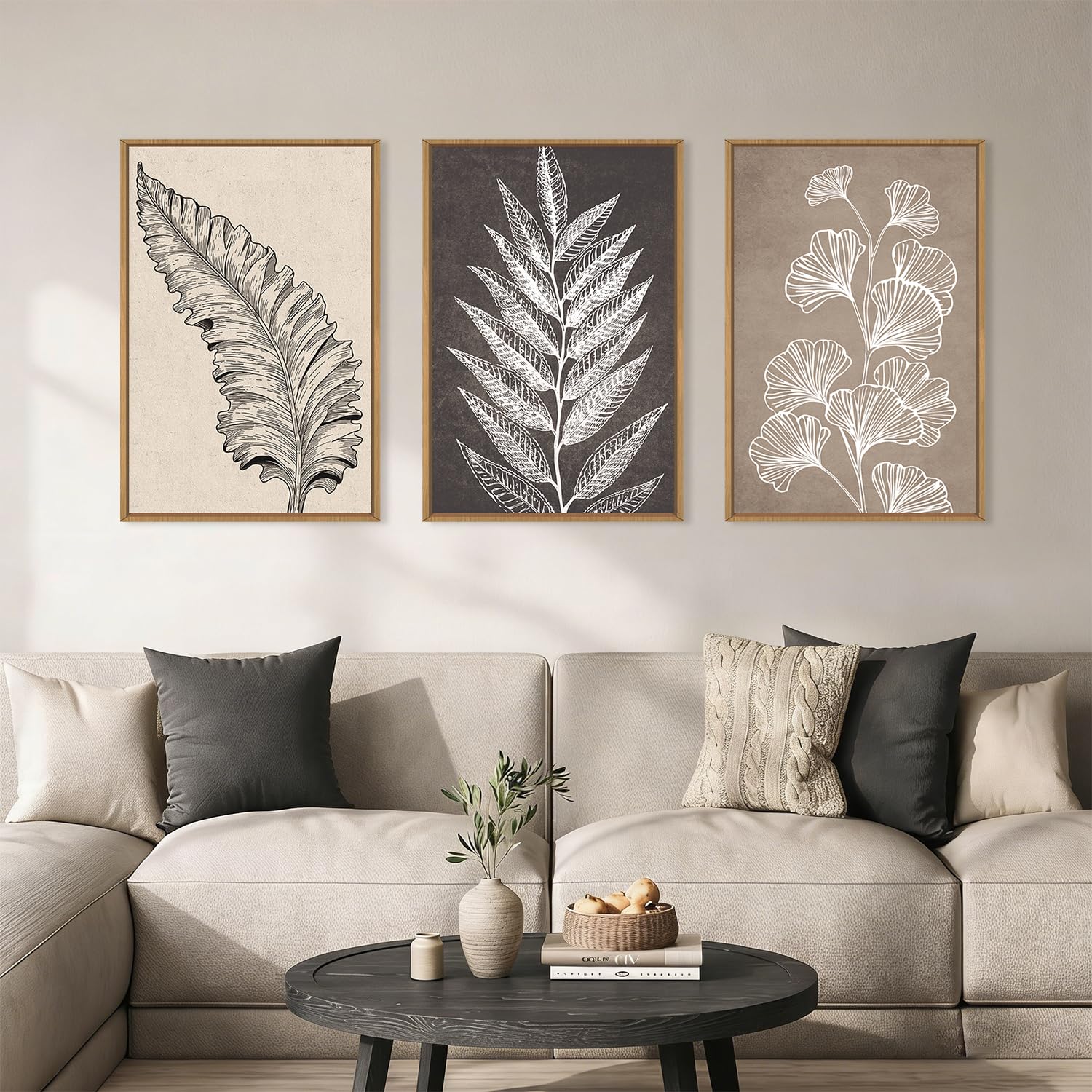 HOURIA Abstract Neutral Vintage Earth Tone Framed Canvas Wall Art Set,Modern Minimalist Rustic Brown Beige Wall Decor,Wabi Sabi Textured Brushstroke Artwork for Living Room,Bedroom,Farmhouse-24"x36"x3