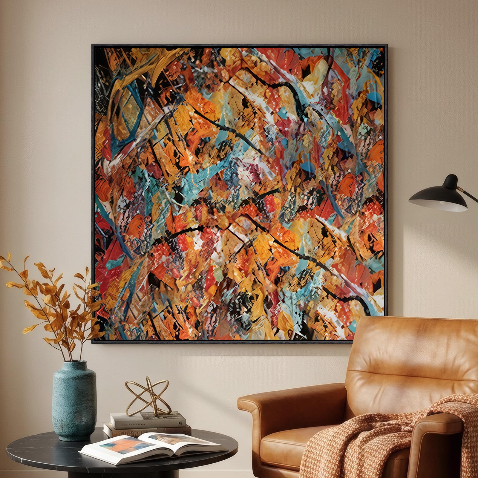 Framed Neutral Abstract Wall Art, Large Modern Canvas Prints Paintings Artwork for Walls, Minimalist Earth Tone Abstract Pictures for Living Room Lounge Dining Bedroom Office Wall Decor 30x30 In