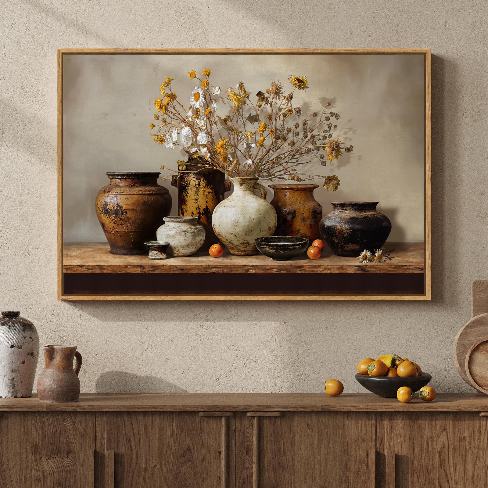 Framed Abstract Flower Wall Art, Colorful Botanical Floral Canvas Painting Prints for Modern Farmhouse Wall Art Decor, Wildflower Pictures for Living Room Bedroom Dining Room Wall Decor, 24x36 Inch