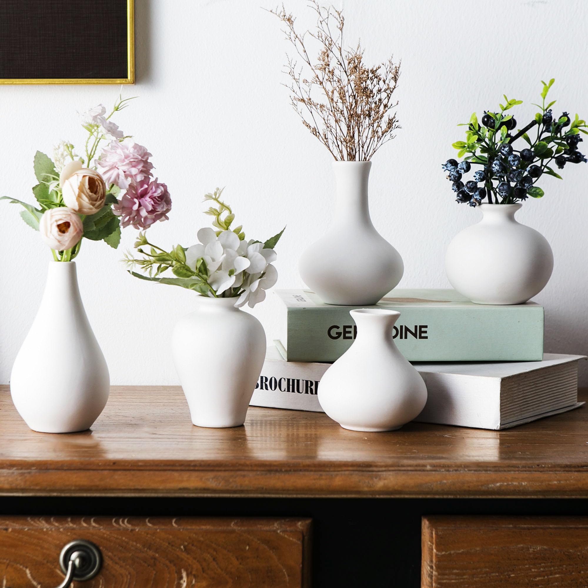 White Ceramic Bud Vase Set of 12, Small Flower Vases for Centerpieces, Modern Mini Vases for Home Decor, Wedding Table Decorations, Farmhouse Shelf and Mantel Display