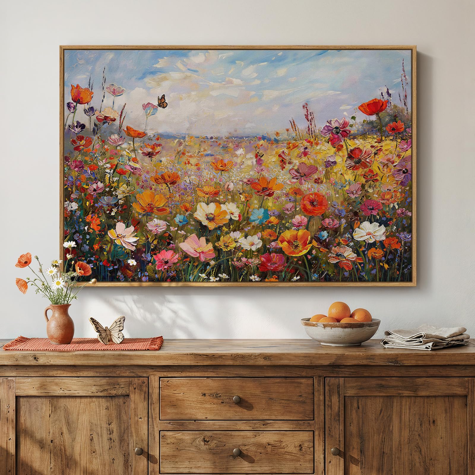 Framed Abstract Flower Wall Art, Colorful Botanical Floral Canvas Painting Prints for Modern Farmhouse Wall Art Decor, Wildflower Pictures for Living Room Bedroom Dining Room Wall Decor, 24x36 Inch