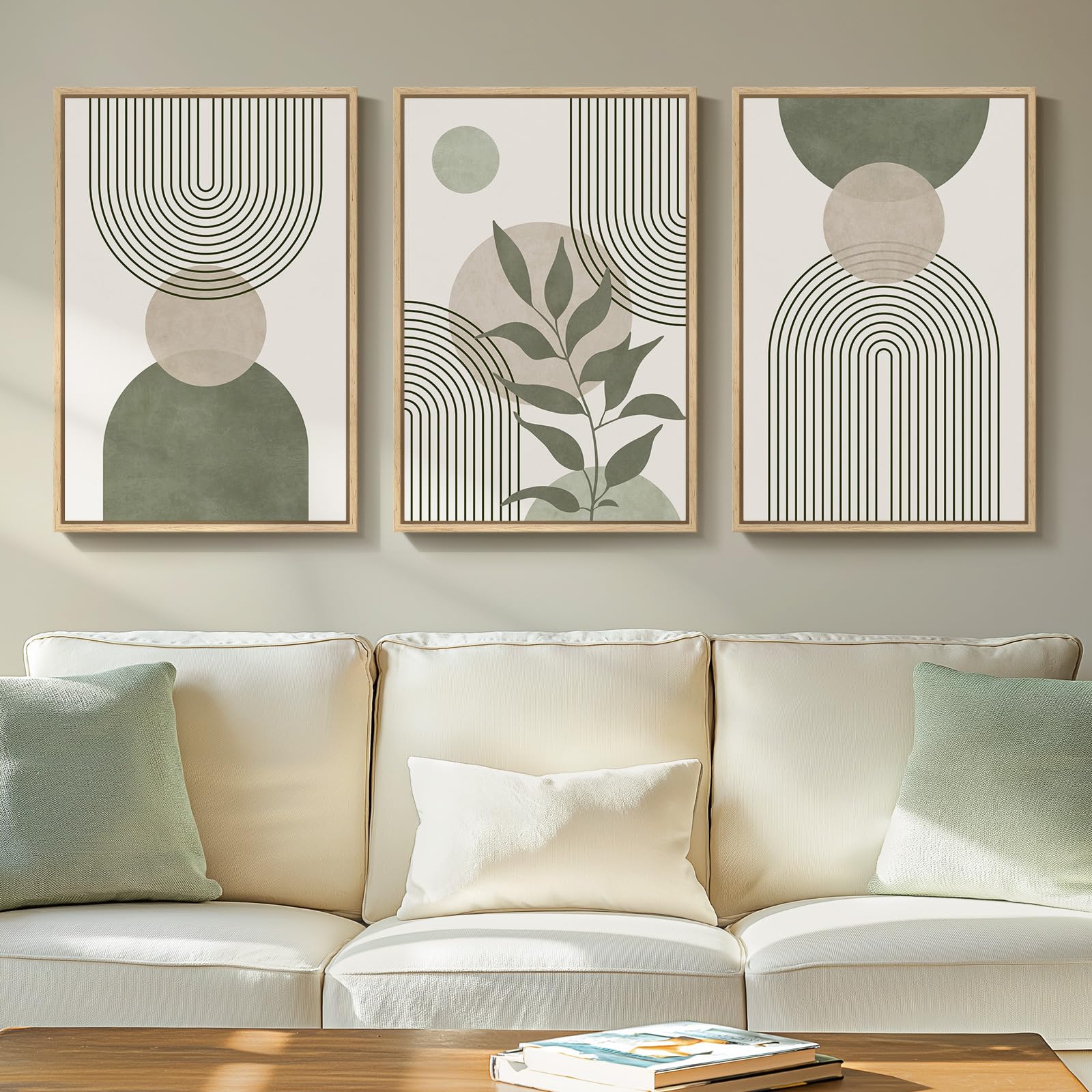 Framed Colorful Abstract Wall Art for Living Room, 3 Piece Mid Century Modern Canvas Paintings Prints Artwork for Walls, Large Modern Triptych Pictures Wall Decor for Bedroom Home Office, 16x24 Inch