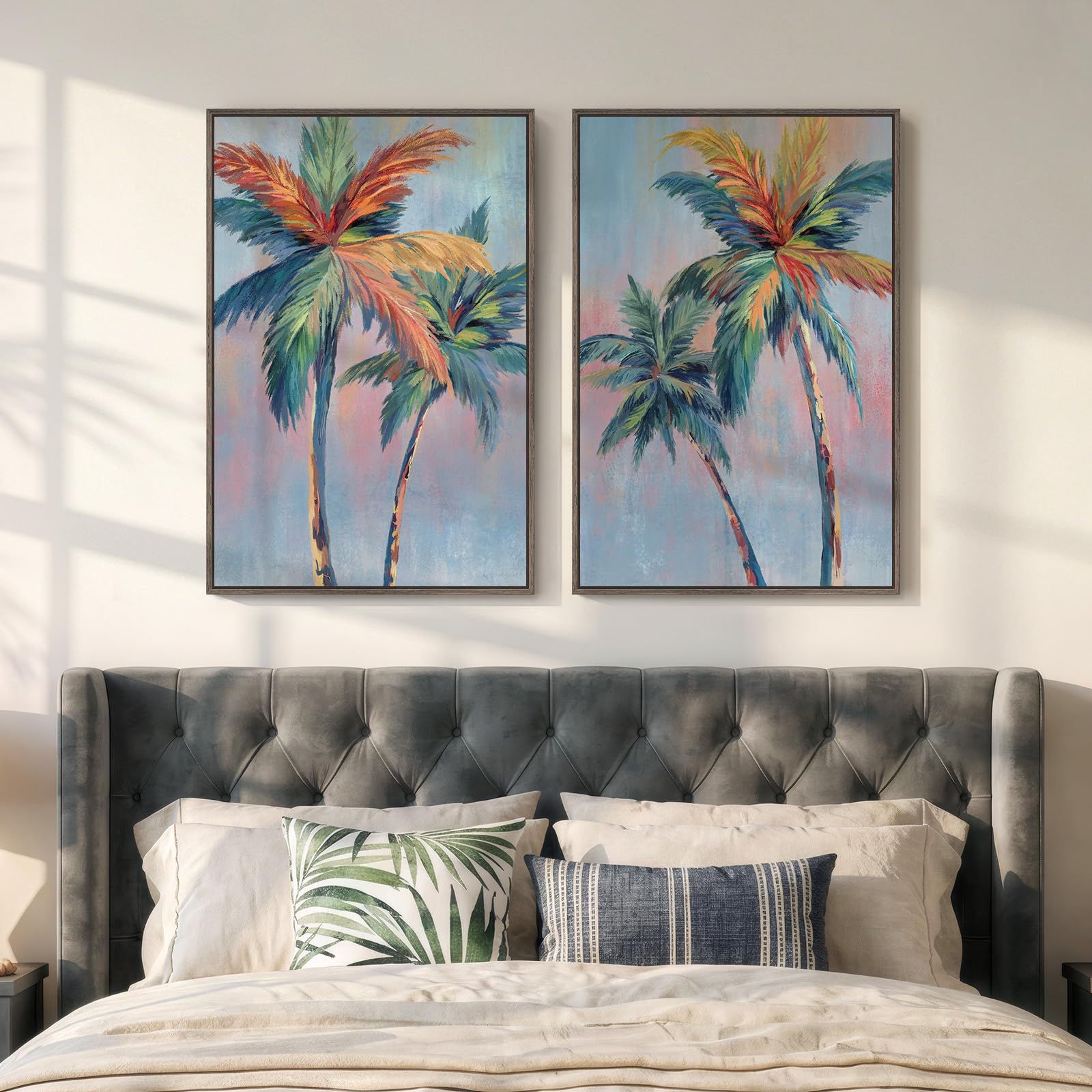 Framed Abstract Coastal Wall Art for Living Room, Large Blue Coastal Landscape Decor, 3 Piece Minimalist Beach Ocean Painting Artwork for Walls, Canvas Prints for Bedroom Hallway Wall Decor, 24x36 In