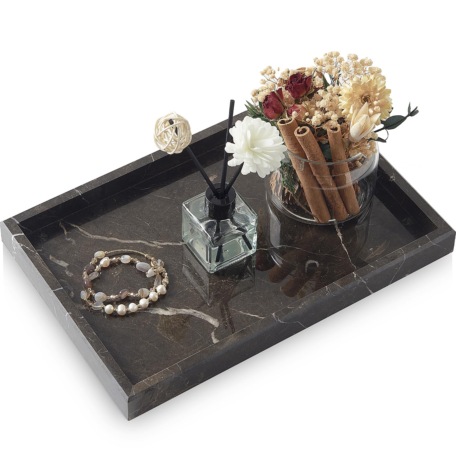 Marble Bathroom Tray,Pure Natural Vanity Tray,Marble Tray for Kitchen Counter Non-Ceramic/Non-Resin,Stone Trays 12 x 8 inch Cyan Green