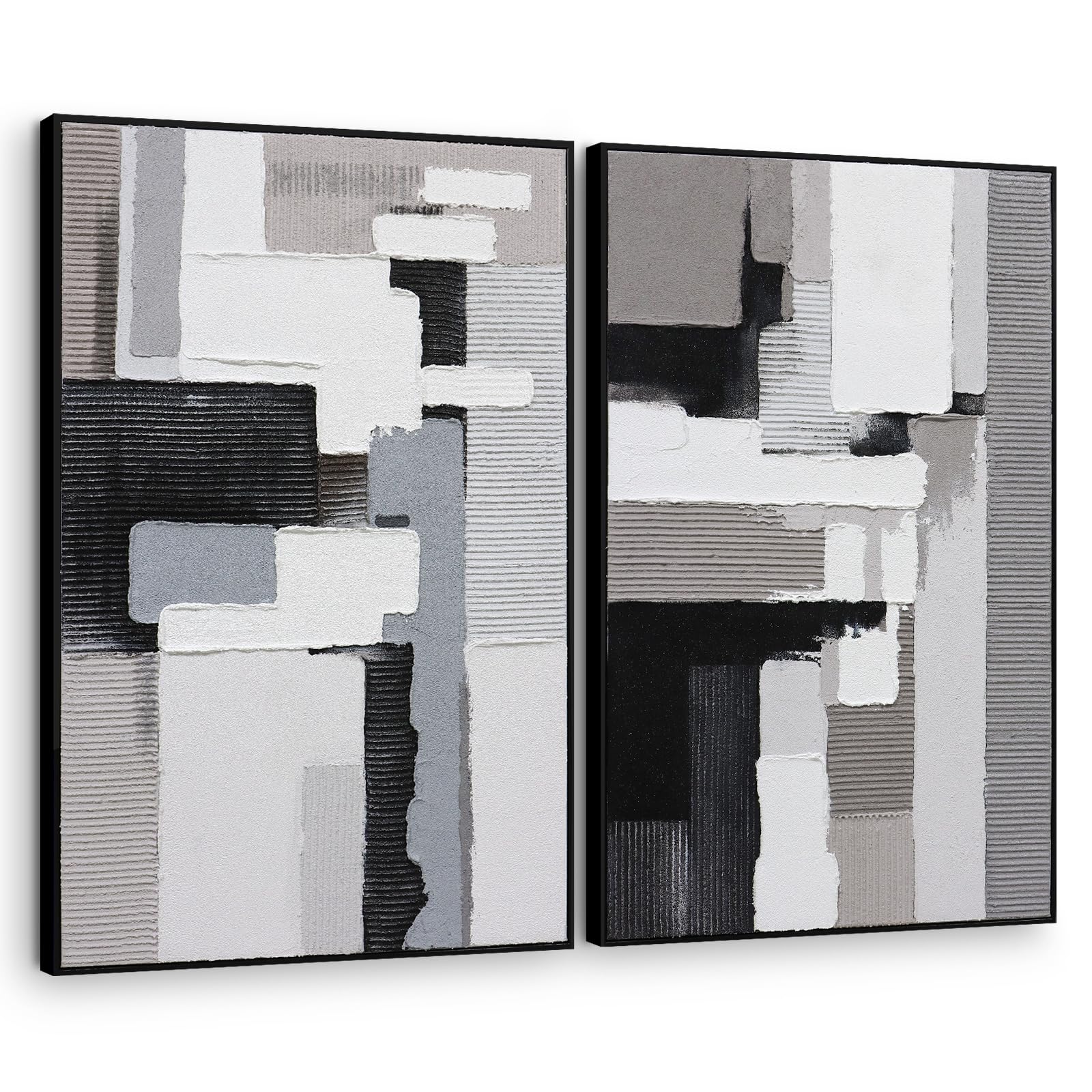 Large Abstract Neutral Textured Framed Canvas Wall Art Set, Minimalist Wall Decor Art Prints, Modern Graey Beige Wall Painting Artwork for Living Room,Bedroom,Dining Room,Office, 24"x36"x3