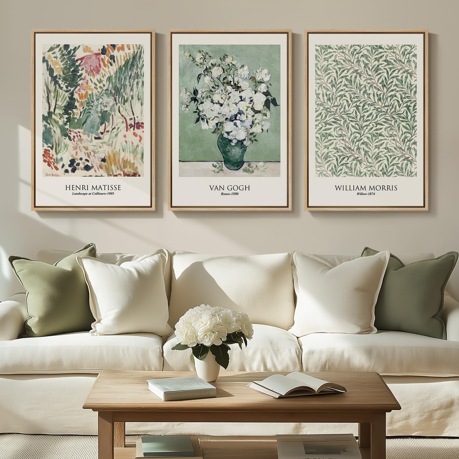 Large Framed Matisse Wall Art for Living room, 3 Piece Colorful Abstract Canvas Artwork for Walls, Retro Vintage Big Matisse Famous Landscape Paintings Prints Pictures for Hallway Home Office 24x36