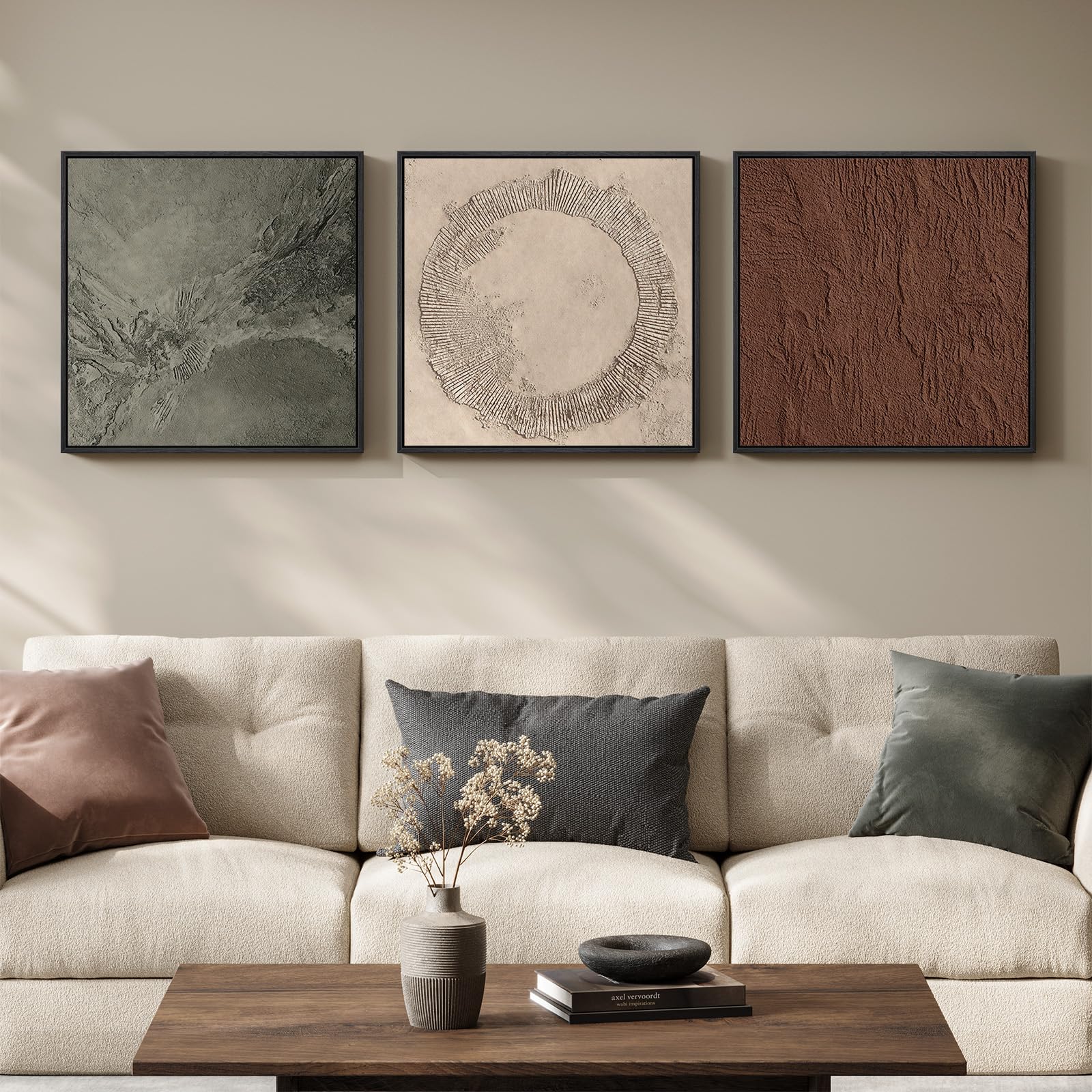 Framed Black and White Abstract Wall Art for Living Room, 3 Piece Canvas Prints Paintings Artwork for Walls, Modern Minimalist Abstract Pictures for Bedroom, Dining Room, Office Wall Decor