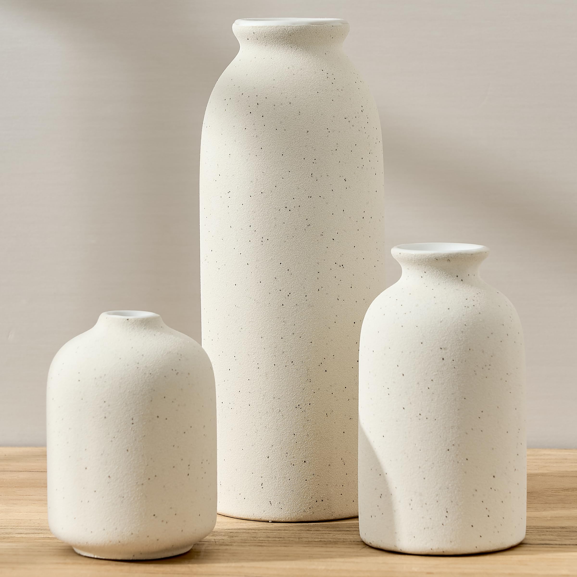 Green and Beige Antique Vase Set of 3, Vintage Chinoiserie Floral Vase, Rustic Ceramic Vase for Home Decor, Living Room, Bookshelf, Office, Entryway, Garden, Chinoiserie Decor, Tuscan Decor