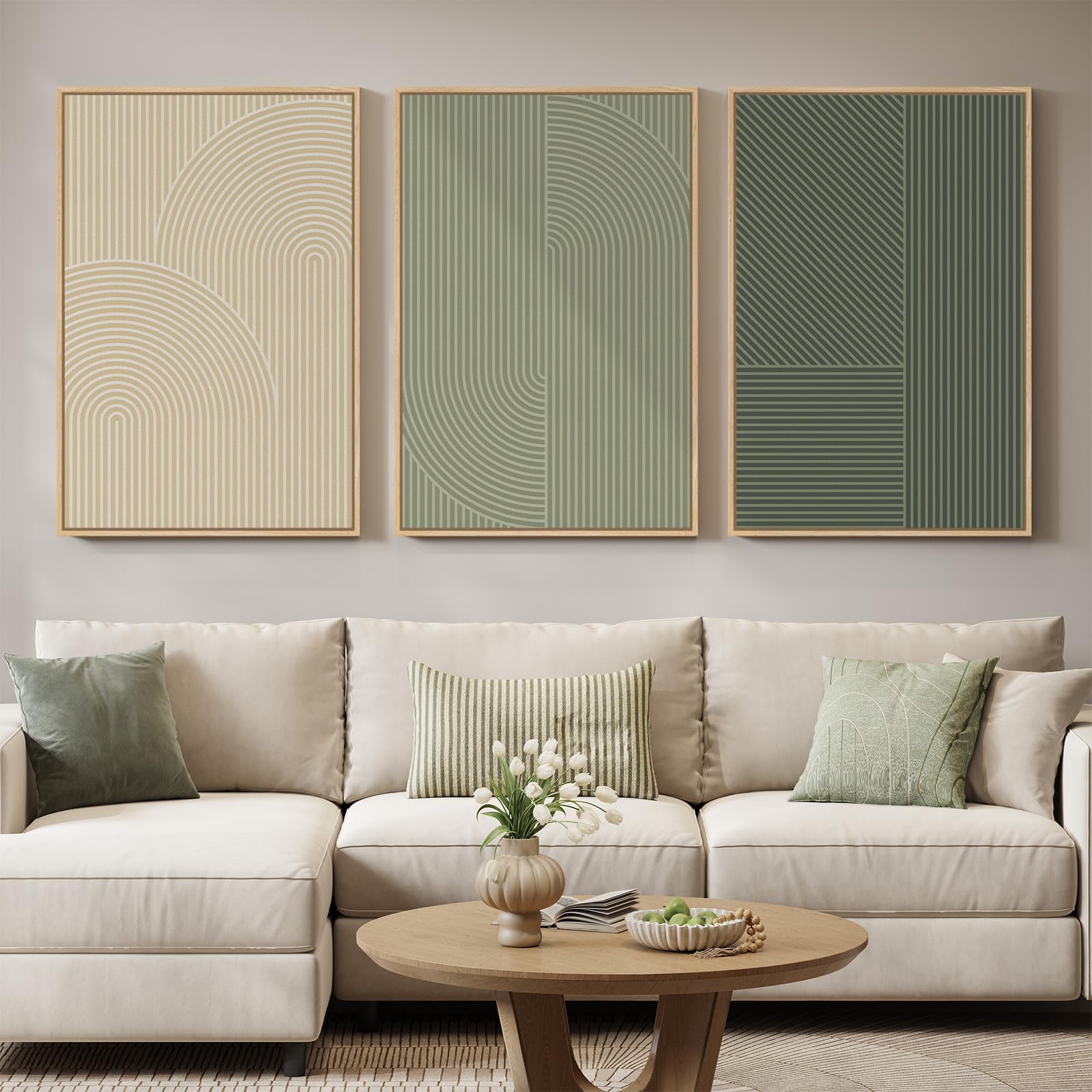 Large Framed Blue and Neutral Abstract Wall Art for Living Room, 3 Piece Modern Canvas Prints Paintings Artwork for Walls, Minimalist Pictures for Bedroom Dining Room Hallway Wall Decor 24x36 Inch
