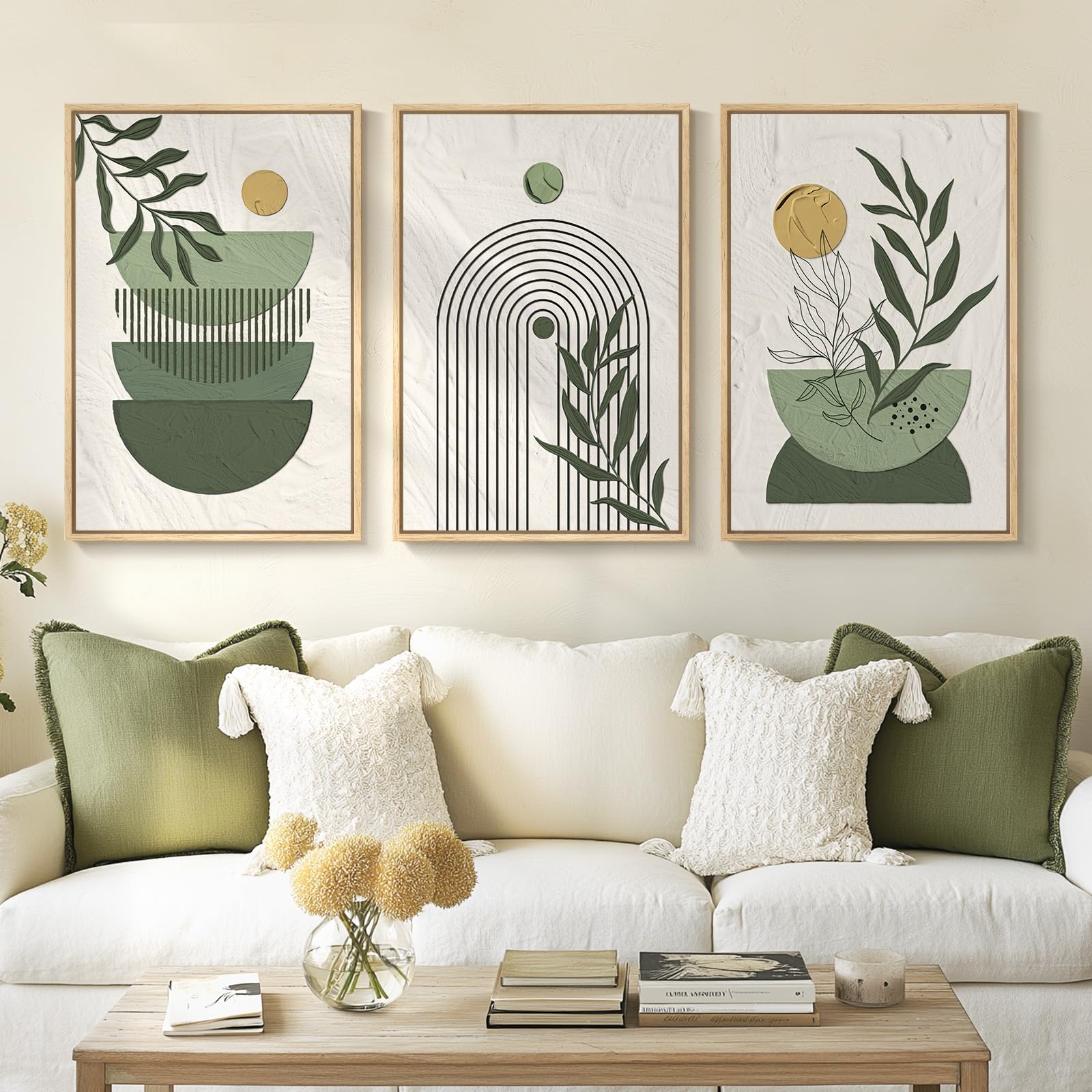 Framed Colorful Abstract Wall Art for Living Room, 3 Piece Mid Century Modern Canvas Paintings Prints Artwork for Walls, Large Modern Triptych Pictures Wall Decor for Bedroom Home Office, 16x24 Inch