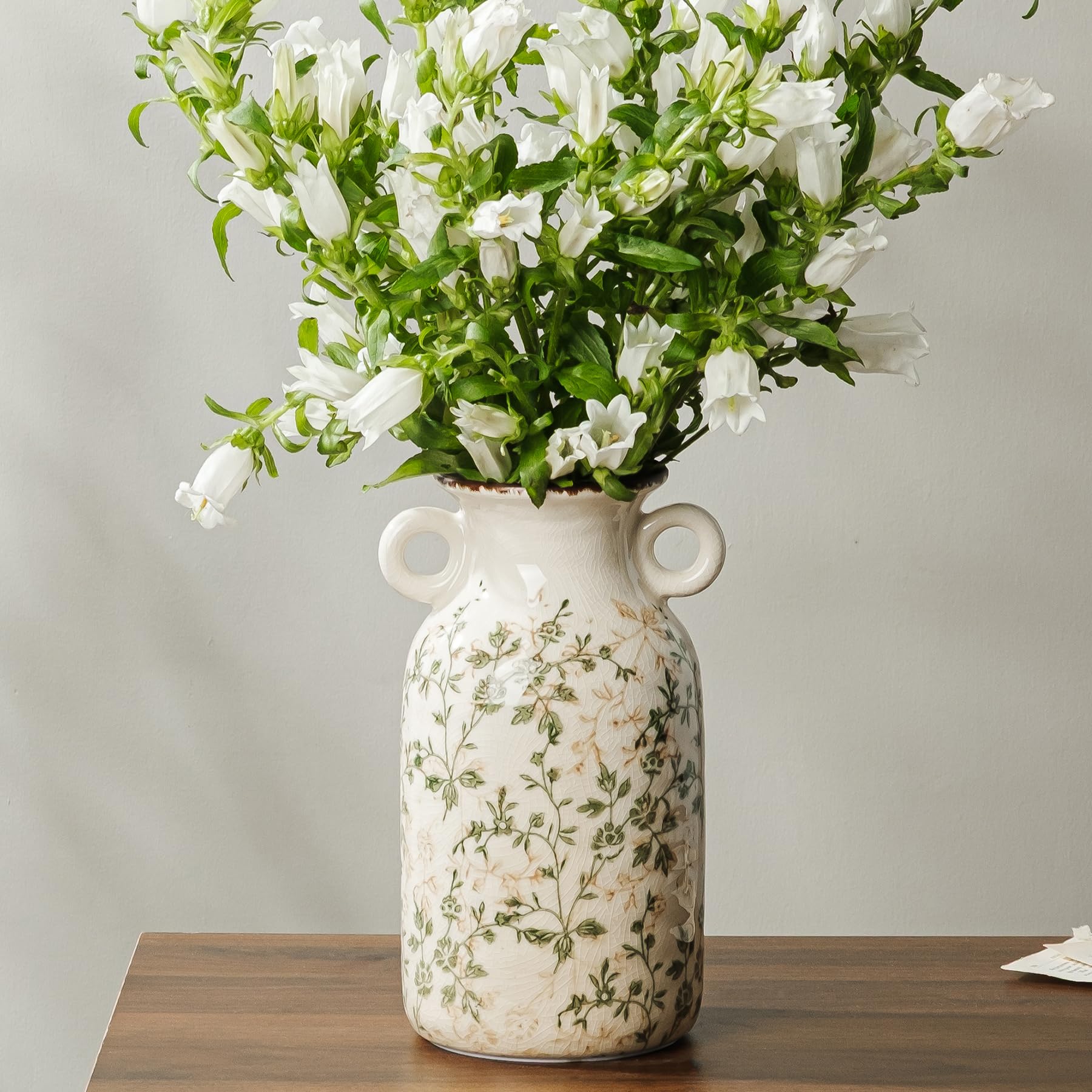 Ceramic Flower Vases Set of 3 | Green Rustic Farmhouse Vase Set for Home Decor, Vintage Floral Decorative Vase for Living Room & Kitchen, Mantel & Bookshelf, Centerpieces, Entryway(5.7+5.9+7.1Inch)