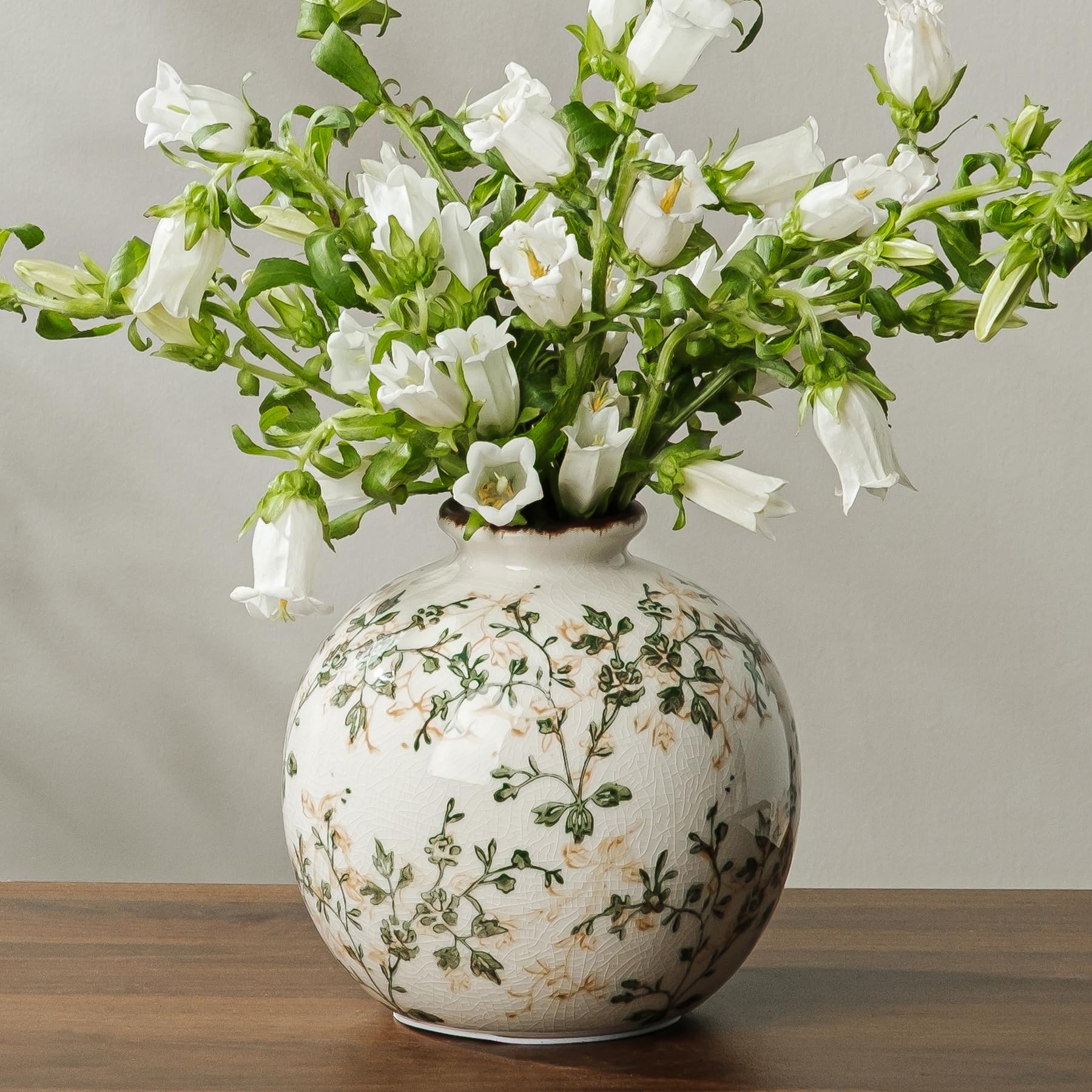 Ceramic Flower Vases Set of 3 | Green Rustic Farmhouse Vase Set for Home Decor, Vintage Floral Decorative Vase for Living Room & Kitchen, Mantel & Bookshelf, Centerpieces, Entryway(5.7+5.9+7.1Inch)