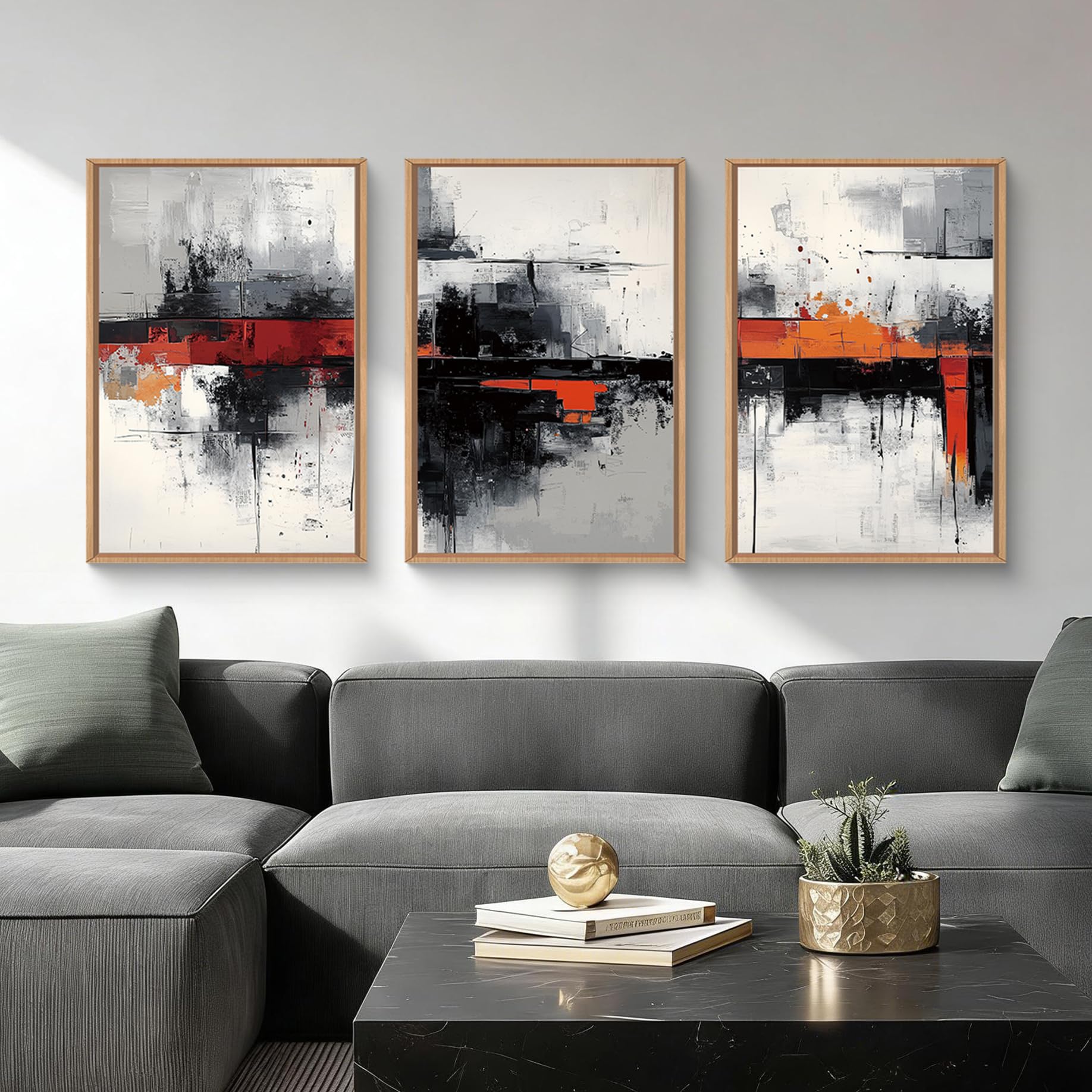 HOURIA Abstract Neutral Vintage Earth Tone Framed Canvas Wall Art Set,Modern Minimalist Rustic Brown Beige Wall Decor,Wabi Sabi Textured Brushstroke Artwork for Living Room,Bedroom,Farmhouse-24"x36"x3