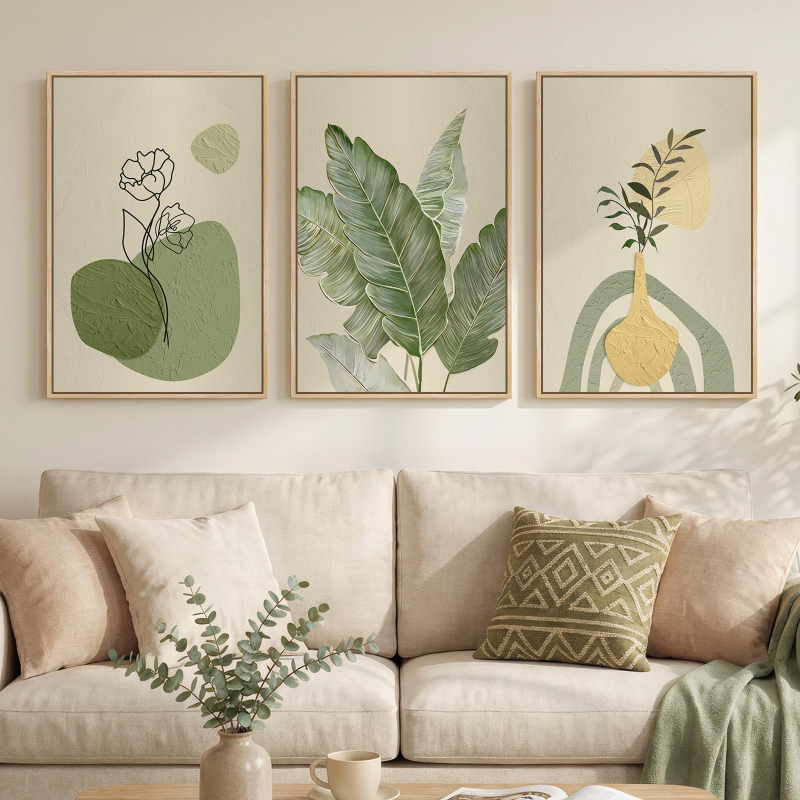 Framed Colorful Abstract Wall Art for Living Room, 3 Piece Mid Century Modern Canvas Paintings Prints Artwork for Walls, Large Modern Triptych Pictures Wall Decor for Bedroom Home Office, 16x24 Inch