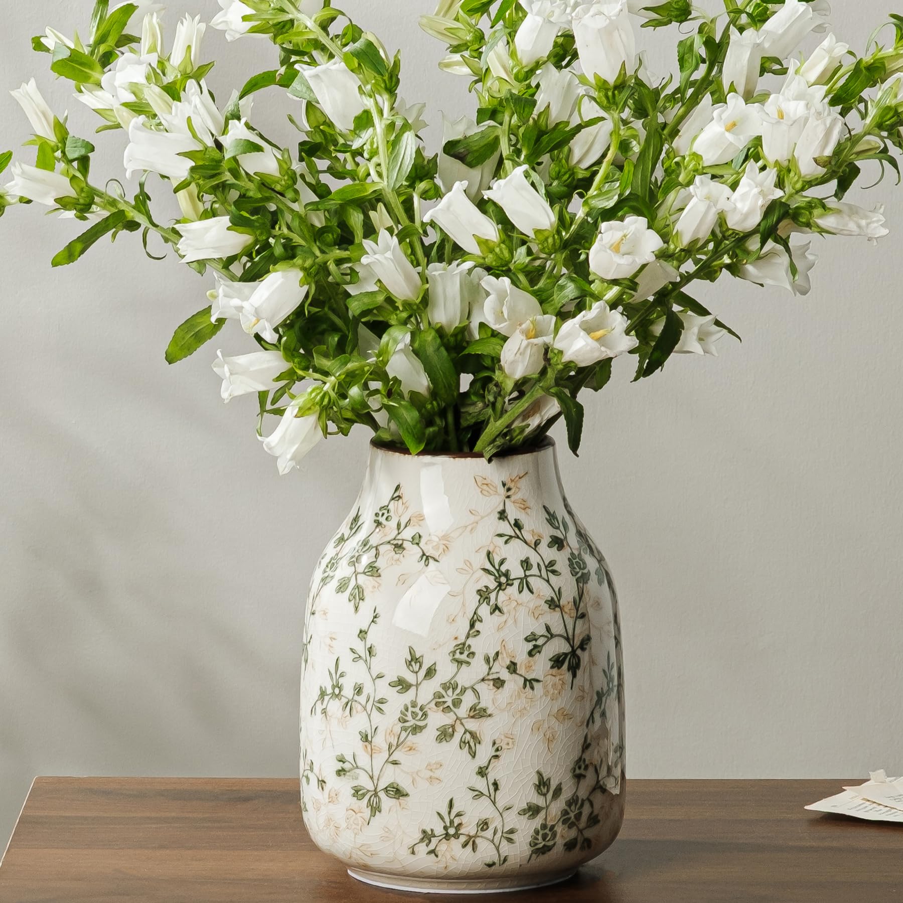 Ceramic Flower Vases Set of 3 | Green Rustic Farmhouse Vase Set for Home Decor, Vintage Floral Decorative Vase for Living Room & Kitchen, Mantel & Bookshelf, Centerpieces, Entryway(5.9+7.9+9.9Inch)