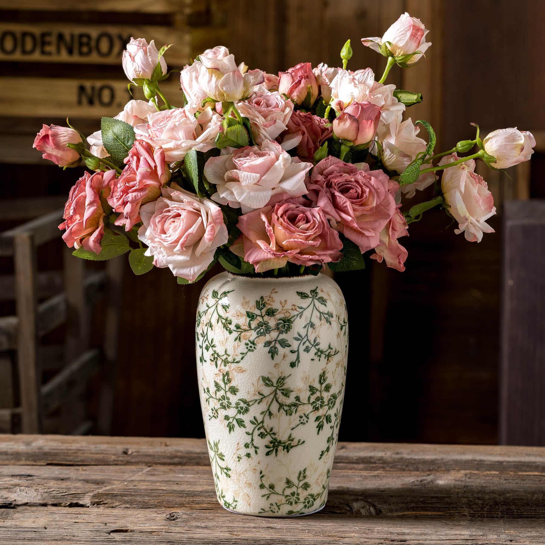 Ceramic Flower Vases Set of 3 | Green Rustic Farmhouse Vase Set for Home Decor, Vintage Floral Decorative Vase for Living Room & Kitchen, Mantel & Bookshelf, Centerpieces, Entryway(5.9+7.9+9.9Inch)
