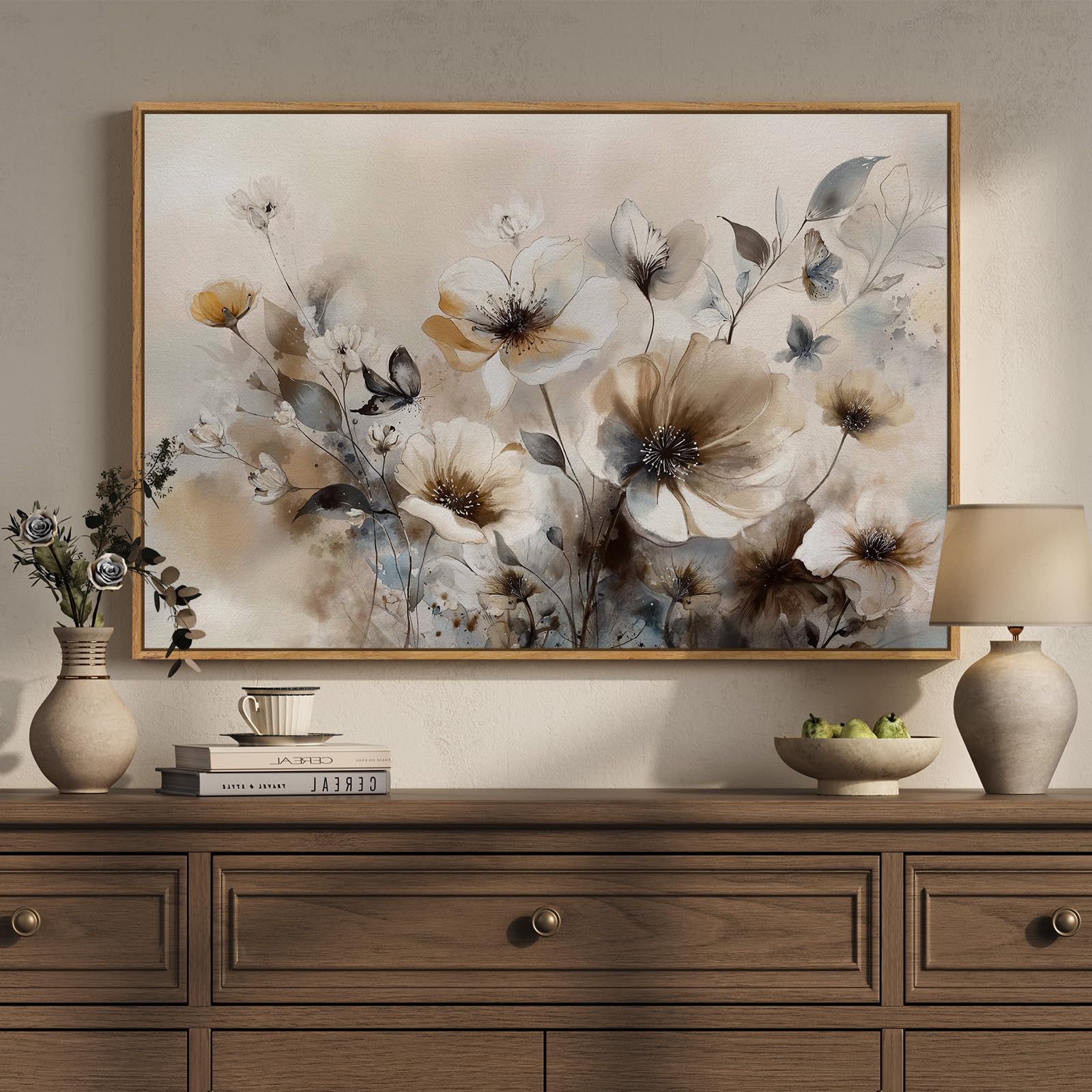 Framed Abstract Flower Wall Art, Colorful Botanical Floral Canvas Painting Prints for Modern Farmhouse Wall Art Decor, Wildflower Pictures for Living Room Bedroom Dining Room Wall Decor, 24x36 Inch
