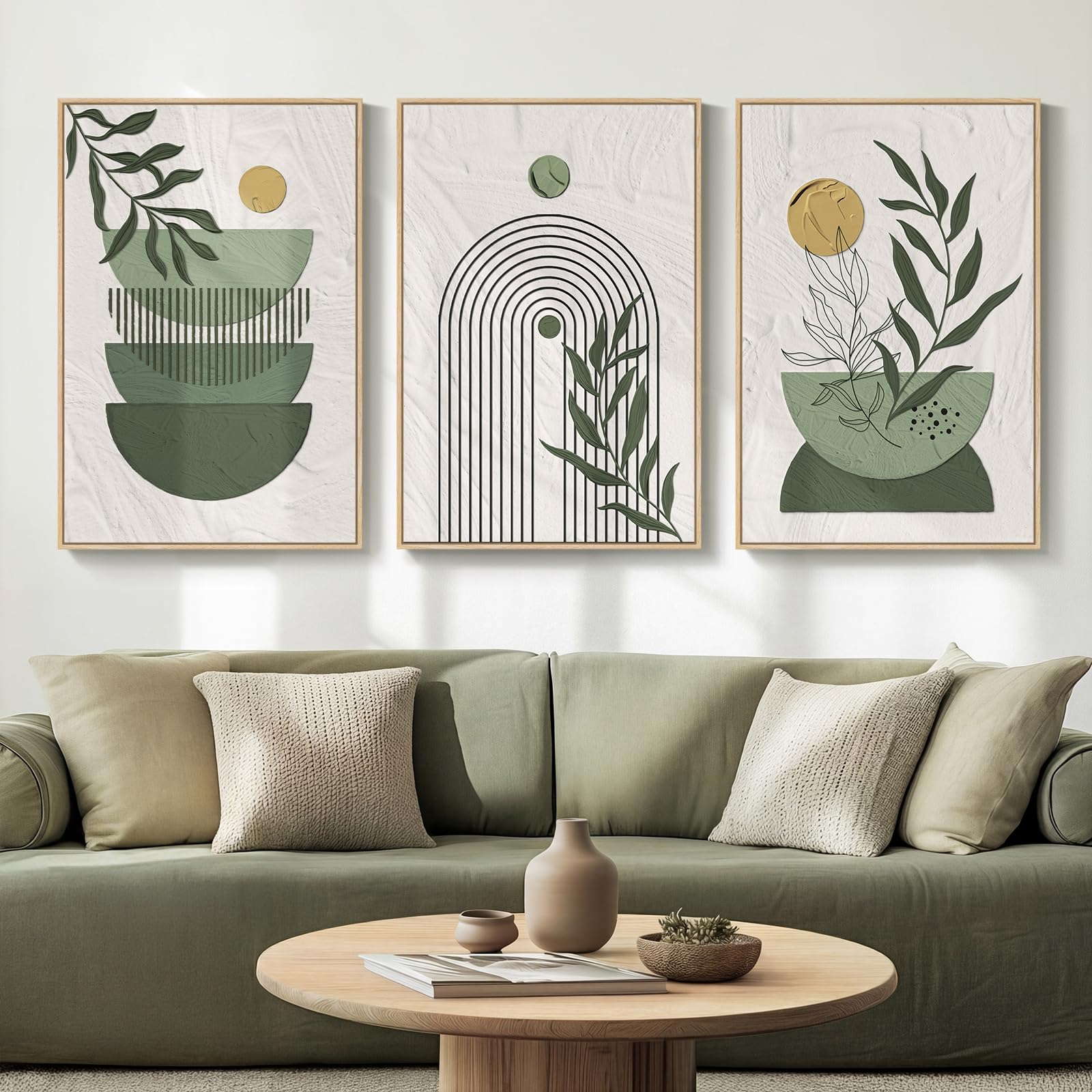 Framed Colorful Abstract Wall Art for Living Room, 3 Piece Mid Century Modern Canvas Paintings Prints Artwork for Walls, Large Modern Triptych Pictures Wall Decor for Bedroom Home Office, 16x24 Inch