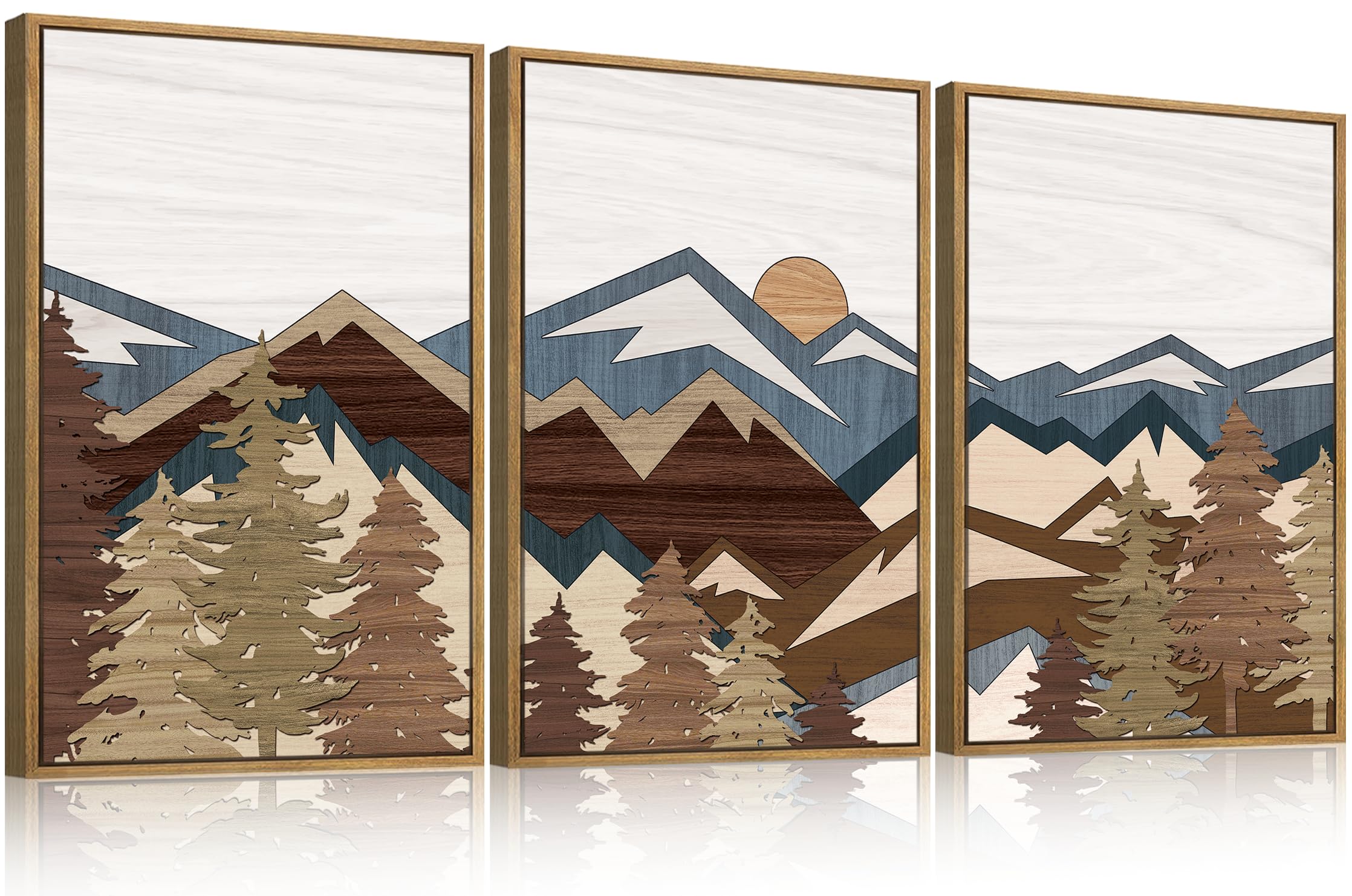Large Abstract Paintings Framed Neutral Canvas Prints Mid Century Modern Wall Art Abstract Wall Decor Neutral Wall Pictures Elegant Modern Paintings for Living Room Bedroom Bathroom Office 36x24 Inch 3 Piece