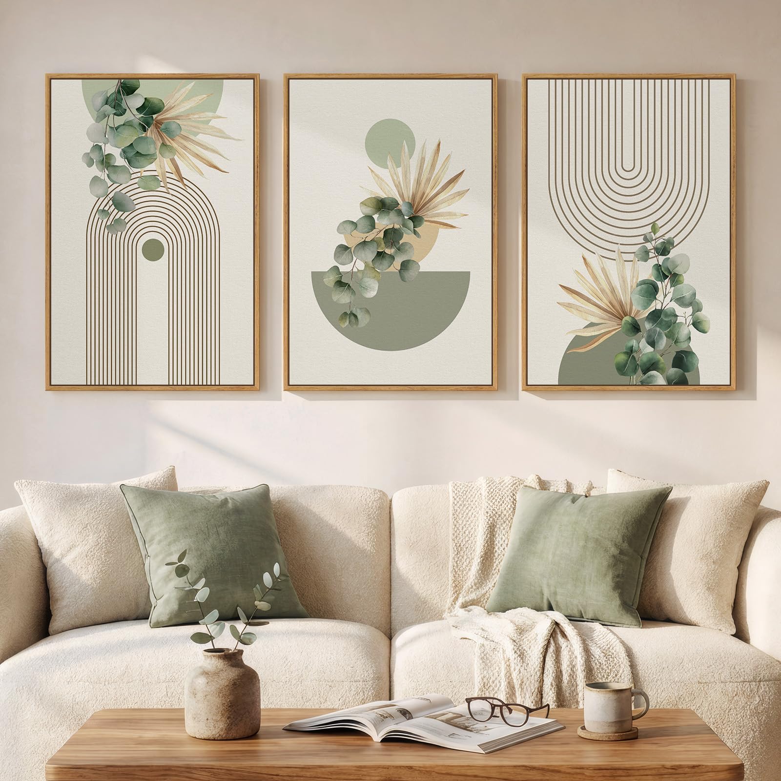 Framed Colorful Abstract Wall Art for Living Room, 3 Piece Mid Century Modern Canvas Paintings Prints Artwork for Walls, Large Modern Triptych Pictures Wall Decor for Bedroom Home Office, 16x24 Inch