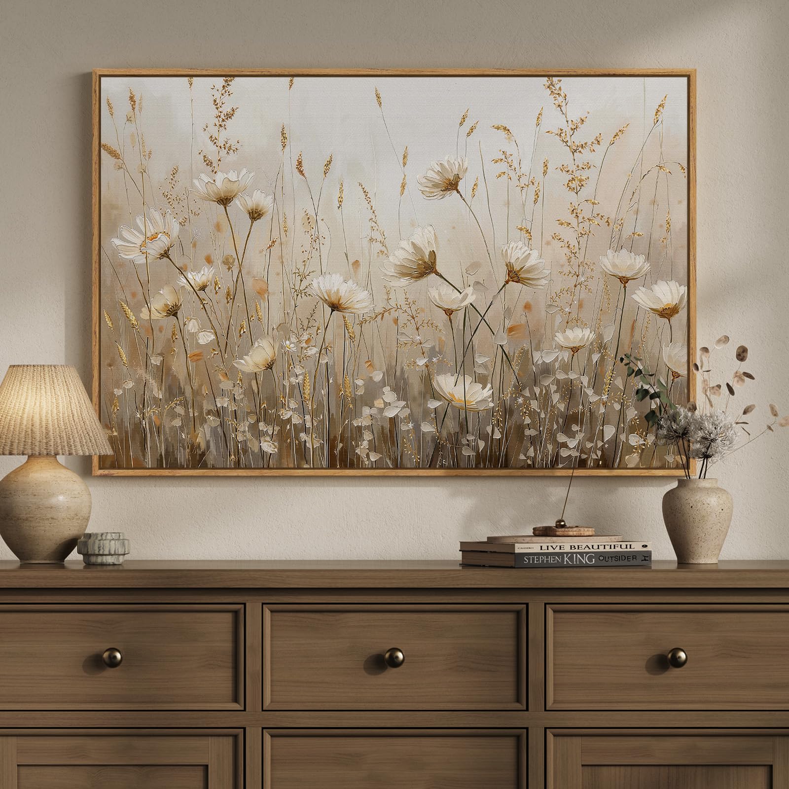 Framed Abstract Flower Wall Art, Colorful Botanical Floral Canvas Painting Prints for Modern Farmhouse Wall Art Decor, Wildflower Pictures for Living Room Bedroom Dining Room Wall Decor, 24x36 Inch