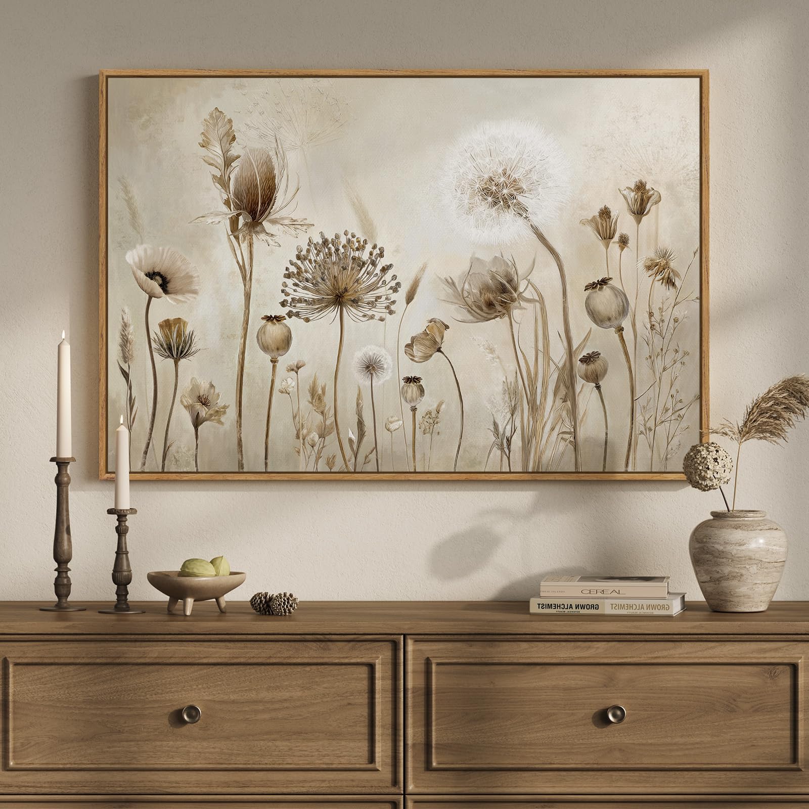 Framed Abstract Flower Wall Art, Colorful Botanical Floral Canvas Painting Prints for Modern Farmhouse Wall Art Decor, Wildflower Pictures for Living Room Bedroom Dining Room Wall Decor, 24x36 Inch