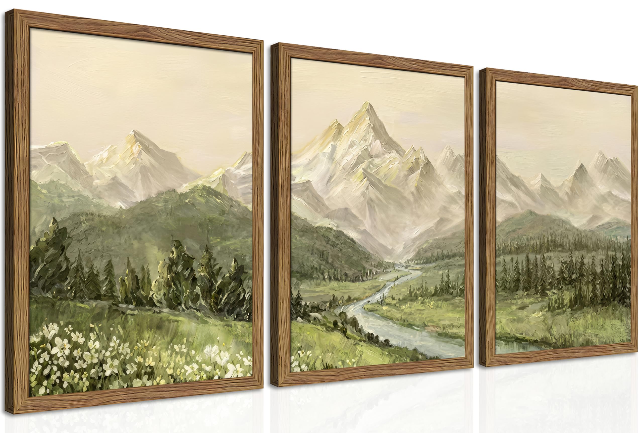 Framed Colorful Floral Wall Art Set of 3, Abstract Scandinavian Flower Canvas Wall Decor Paintings, Mid Century Modern Botanical Artwork Pictures Prints for Living Room Bedroom Dining Room 16x24 Inch