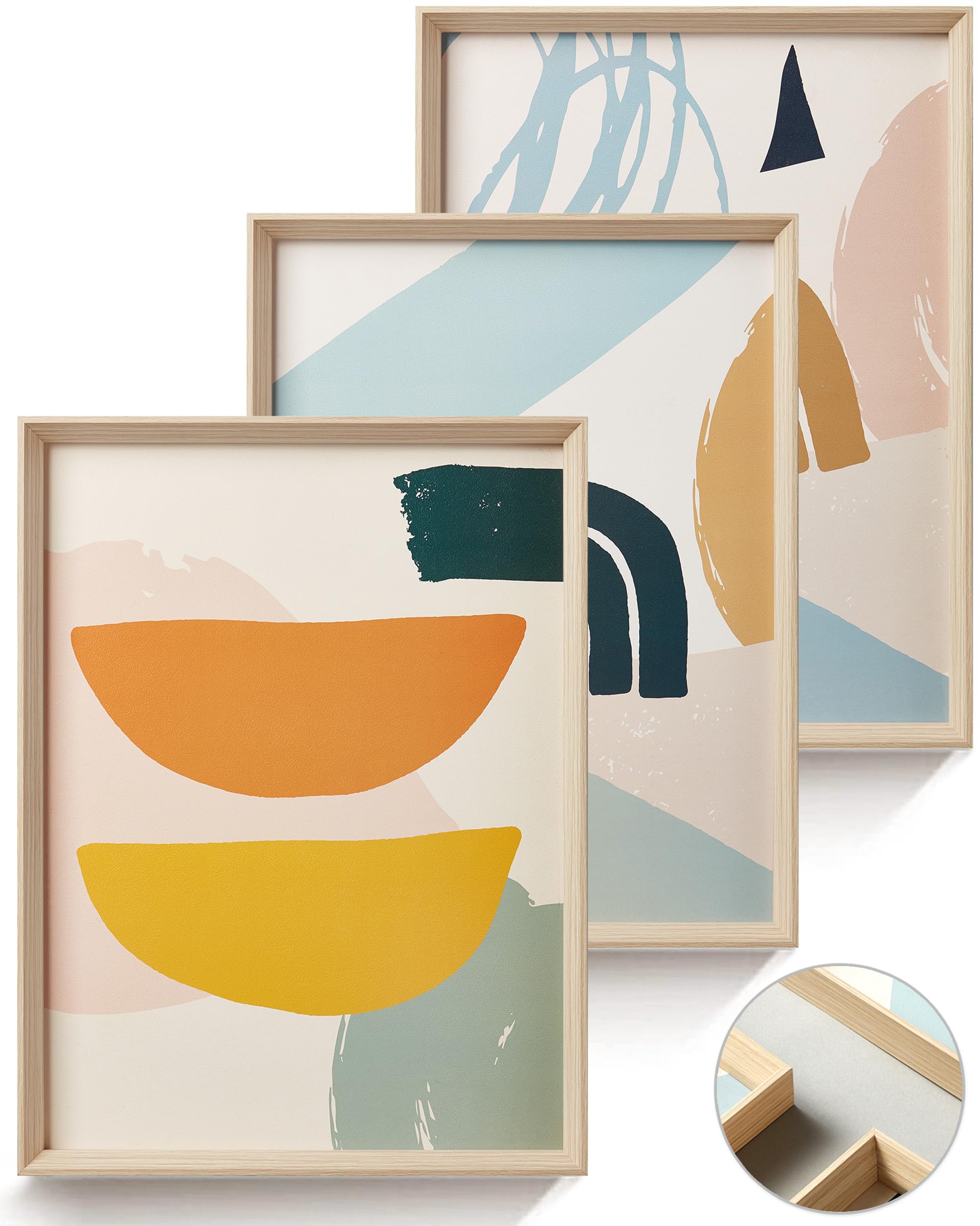HesenDot Abstract Botanical Wall Art Set of 3, 30x40CM Neutral Plant Framed Canvas Prints, Beige Green Boho Aesthetic Wall Decor for Living Room Bedroom Bathroom Office Home