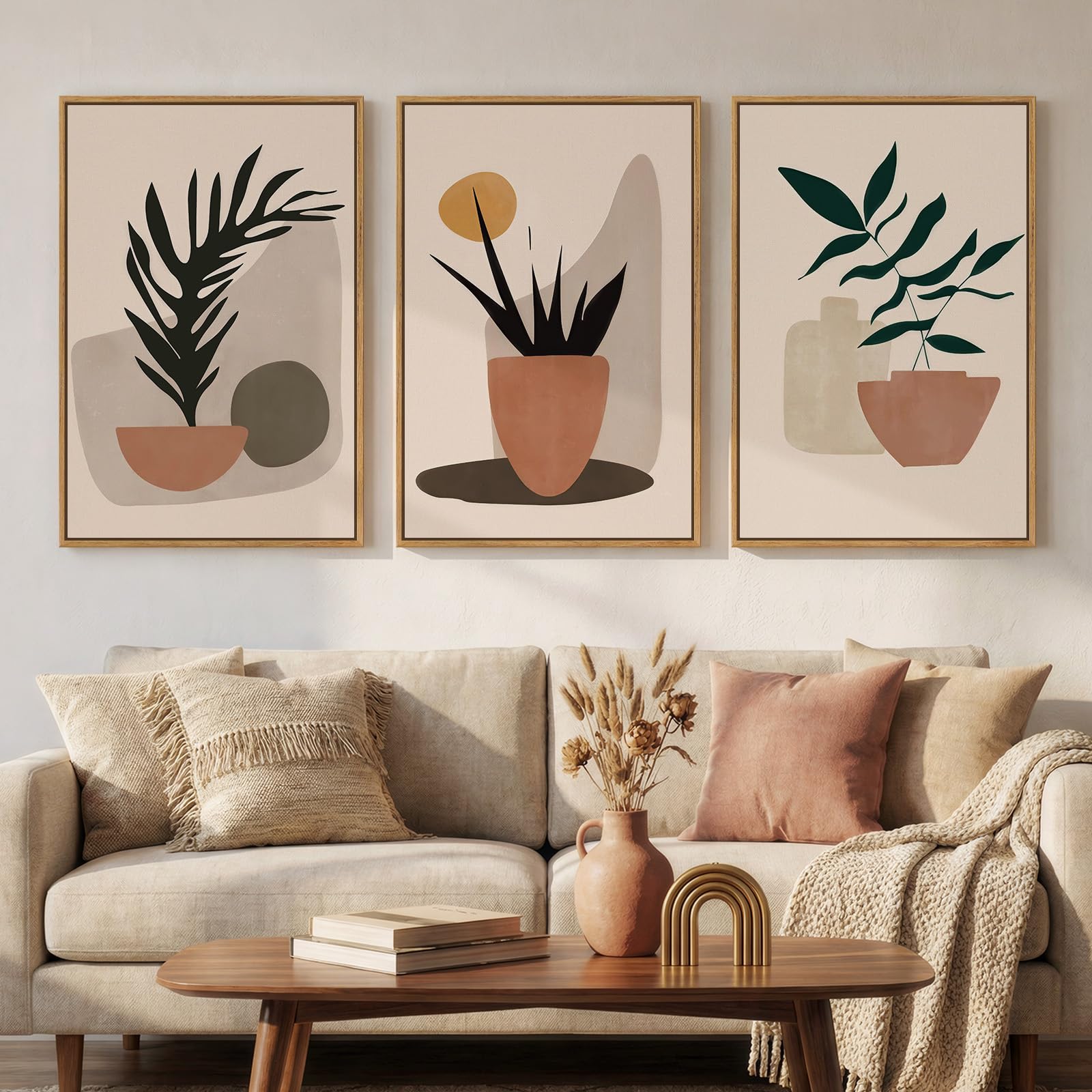 Framed Colorful Abstract Wall Art for Living Room, 3 Piece Mid Century Modern Canvas Paintings Prints Artwork for Walls, Large Modern Triptych Pictures Wall Decor for Bedroom Home Office, 16x24 Inch