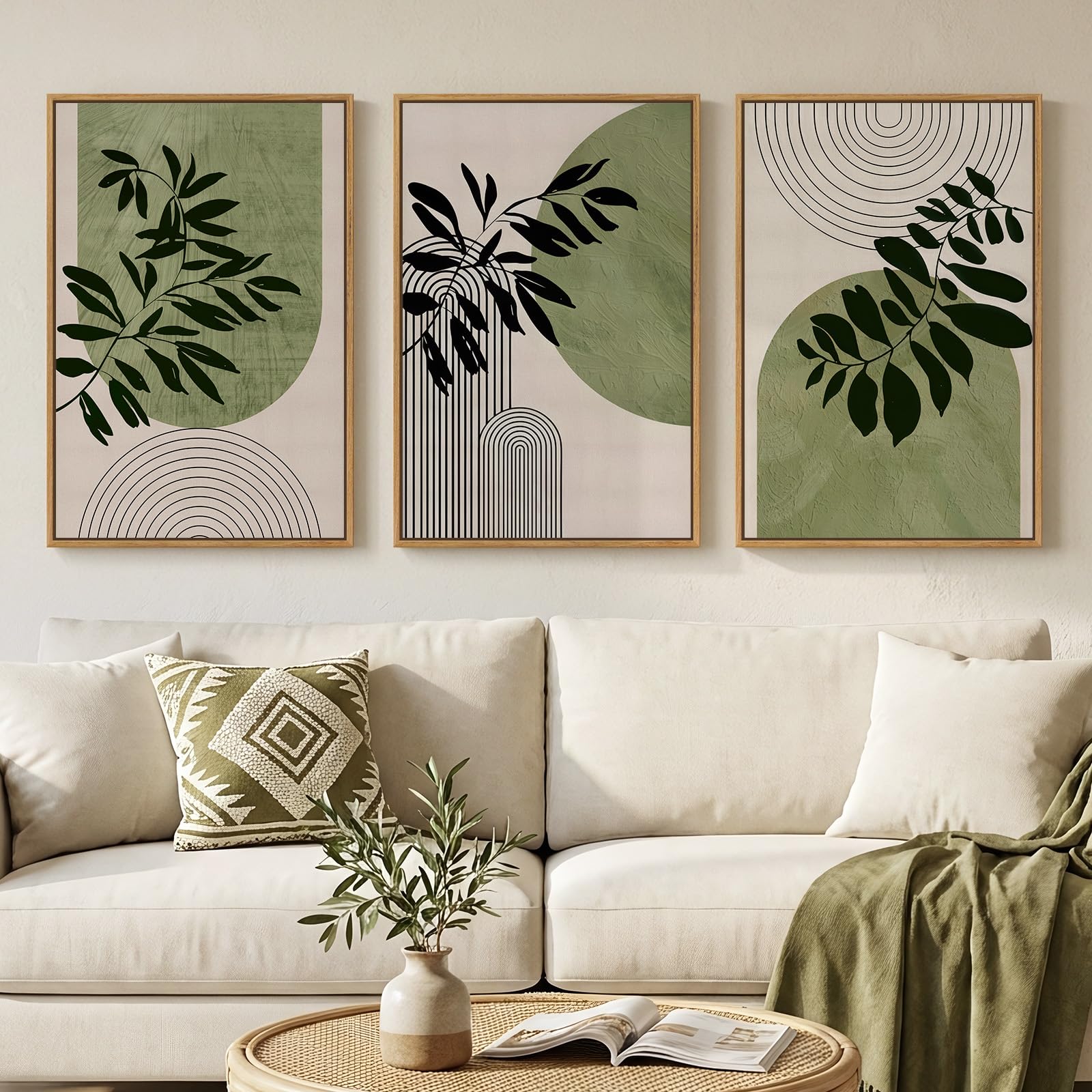 Framed Colorful Abstract Wall Art for Living Room, 3 Piece Mid Century Modern Canvas Paintings Prints Artwork for Walls, Large Modern Triptych Pictures Wall Decor for Bedroom Home Office, 16x24 Inch