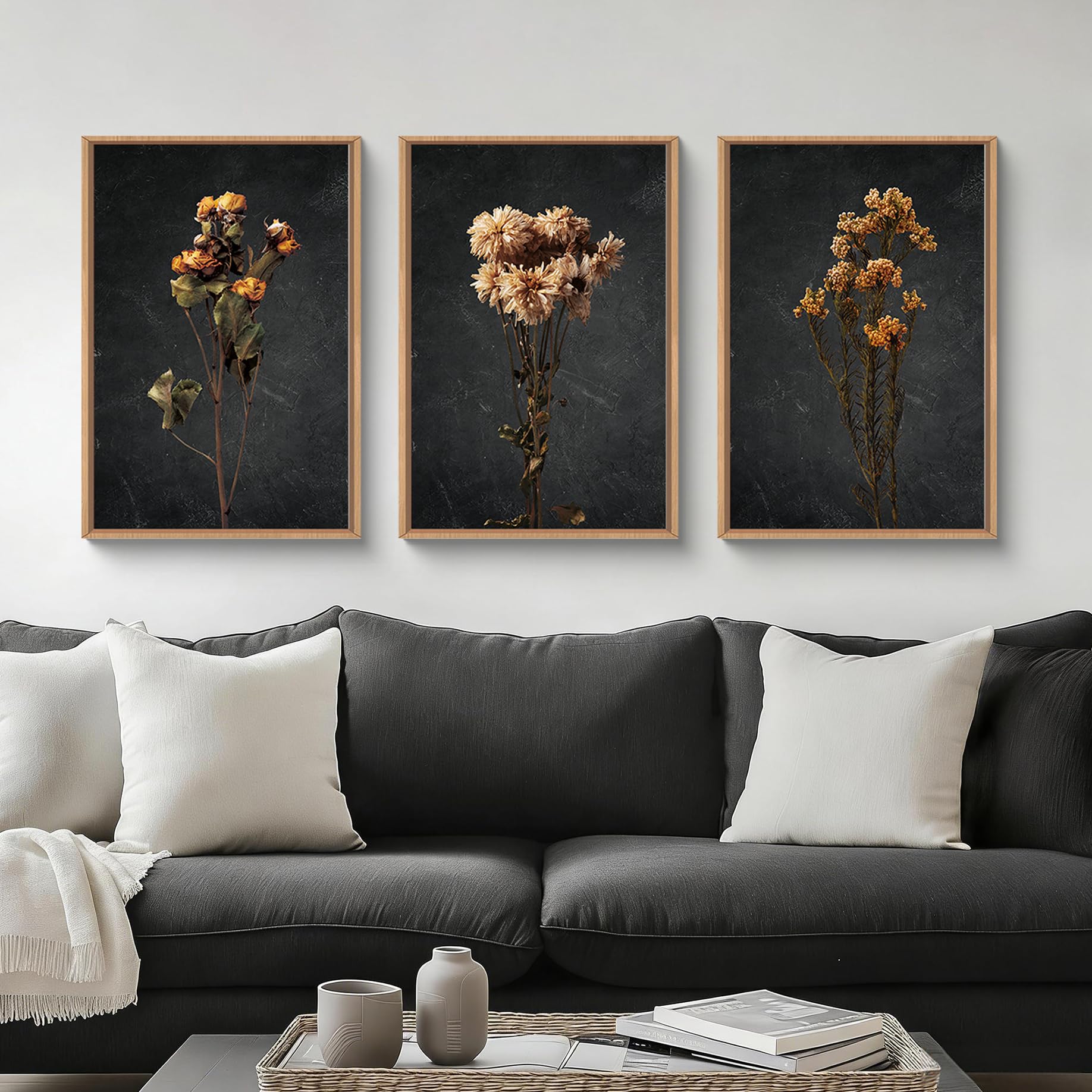 HOURIA Abstract Neutral Vintage Earth Tone Framed Canvas Wall Art Set,Modern Minimalist Rustic Brown Beige Wall Decor,Wabi Sabi Textured Brushstroke Artwork for Living Room,Bedroom,Farmhouse-24"x36"x3
