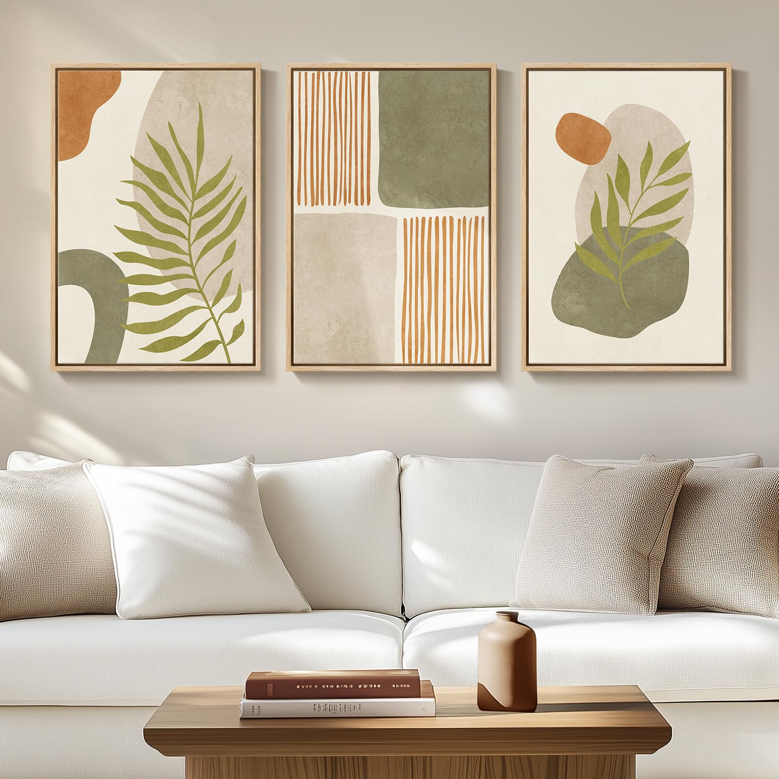 Framed Colorful Abstract Wall Art for Living Room, 3 Piece Mid Century Modern Canvas Paintings Prints Artwork for Walls, Large Modern Triptych Pictures Wall Decor for Bedroom Home Office, 16x24 Inch