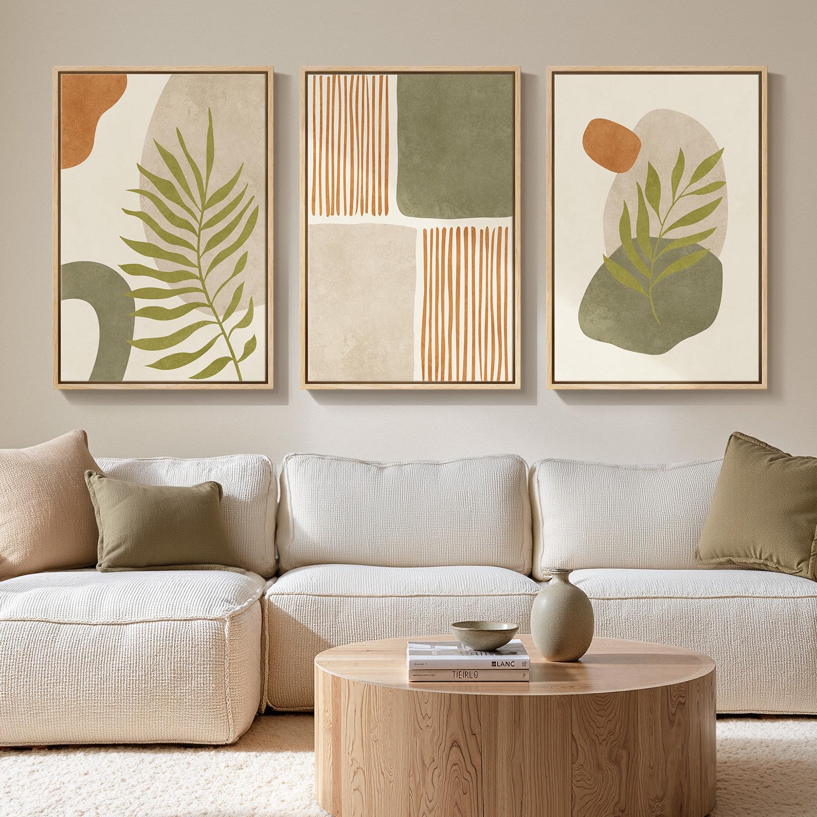 Framed Colorful Abstract Wall Art for Living Room, 3 Piece Mid Century Modern Canvas Paintings Prints Artwork for Walls, Large Modern Triptych Pictures Wall Decor for Bedroom Home Office, 16x24 Inch