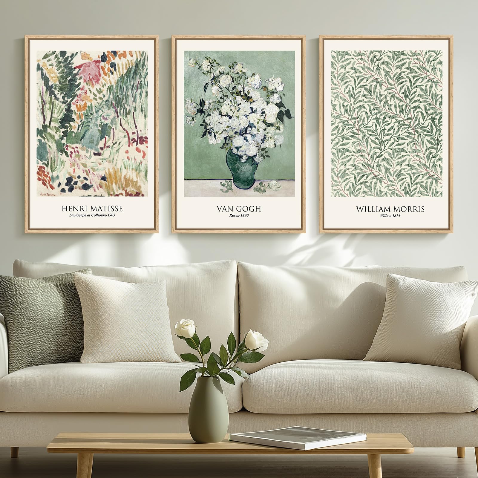 Large Framed Matisse Wall Art for Living room, 3 Piece Colorful Abstract Canvas Artwork for Walls, Retro Vintage Big Matisse Famous Landscape Paintings Prints Pictures for Hallway Home Office 24x36