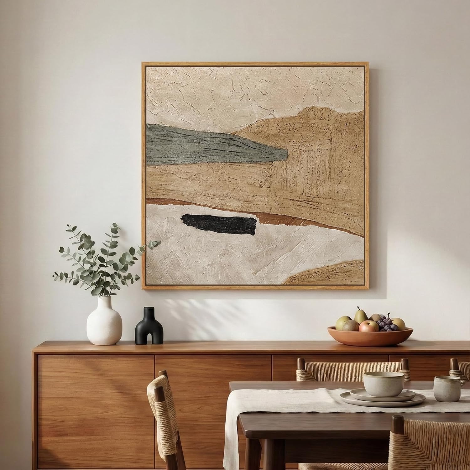 Framed Neutral Abstract Wall Art, Large Modern Canvas Prints Paintings Artwork for Walls, Minimalist Earth Tone Abstract Pictures for Living Room Lounge Dining Bedroom Office Wall Decor 30x30 In