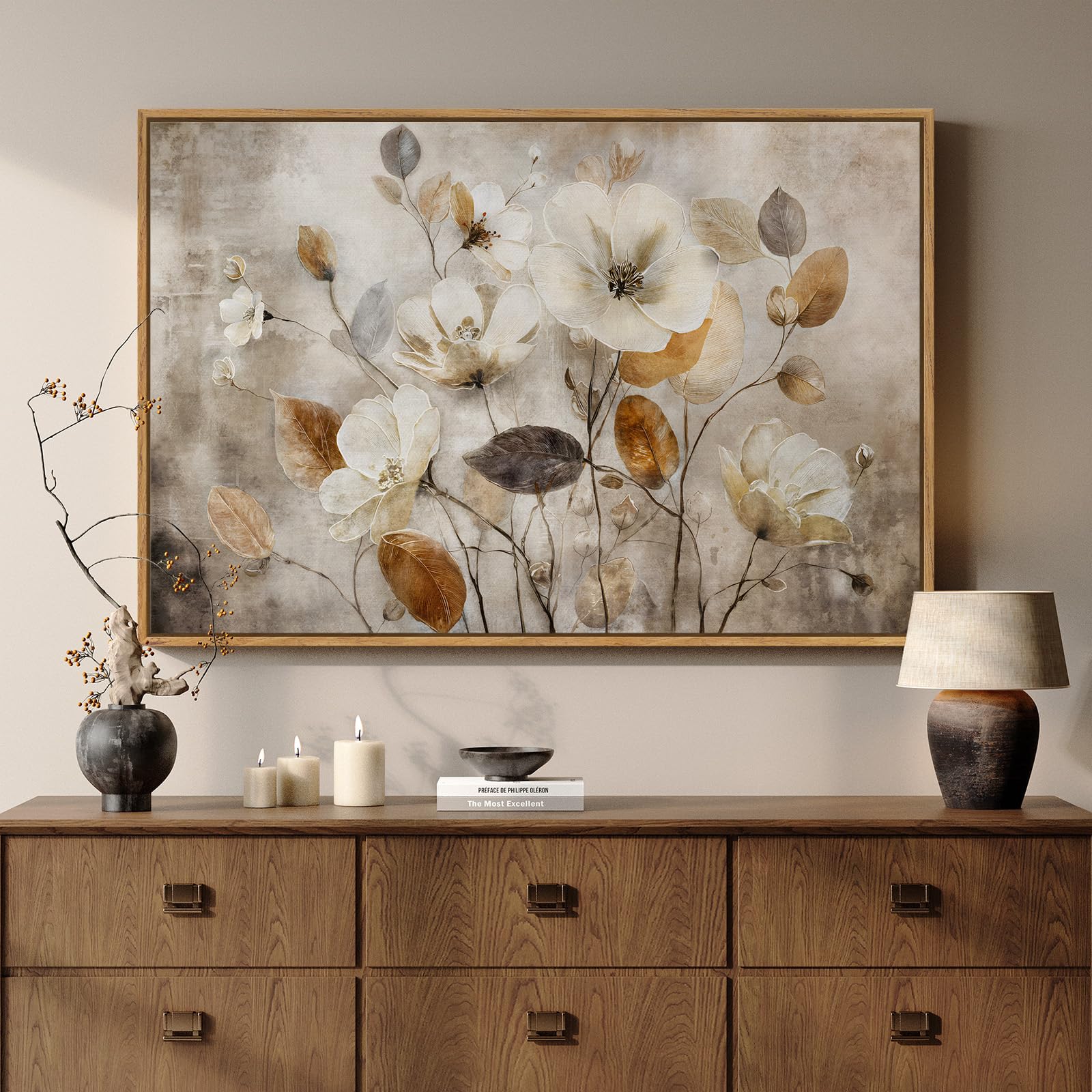 Framed Abstract Flower Wall Art, Colorful Botanical Floral Canvas Painting Prints for Modern Farmhouse Wall Art Decor, Wildflower Pictures for Living Room Bedroom Dining Room Wall Decor, 24x36 Inch