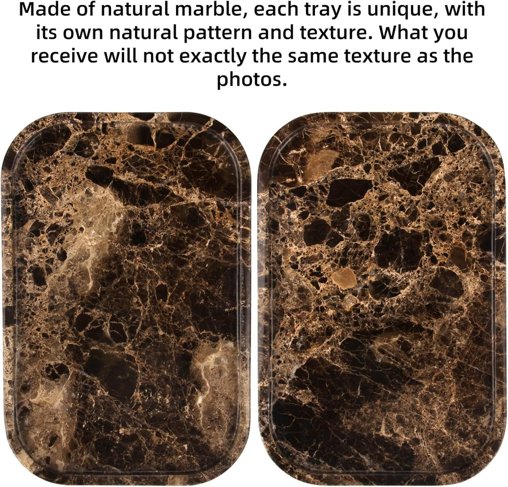 Marble Bathroom Vanity Tray, Natural Marble Home Kitchen Table Tray, Stone Decorative Countertop Serving Organizer for Dresser Coffee Perfume Jewelry Makeup (1, Dark Brown L, 12 * 8 * 0.8)