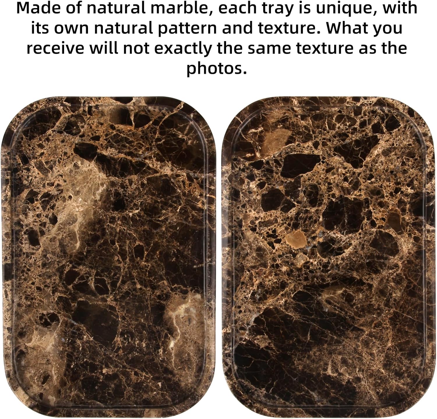 Marble Bathroom Vanity Tray, Natural Marble Home Kitchen Table Tray, Stone Decorative Countertop Serving Organizer for Dresser Coffee Perfume Jewelry Makeup (1, Dark Brown L, 12 * 8 * 0.8)